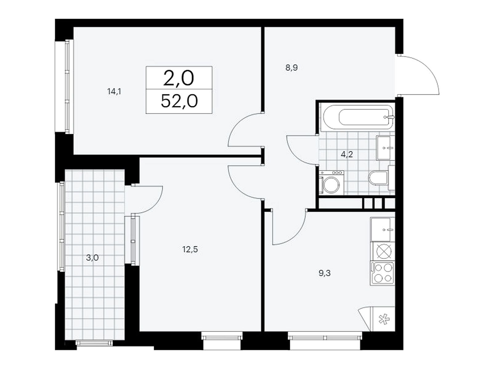 2-комнатная, 52 м2, ЖК «Дзен-кварталы» 2-комнатная, 52 м2, ЖК «Дзен-кварталы»