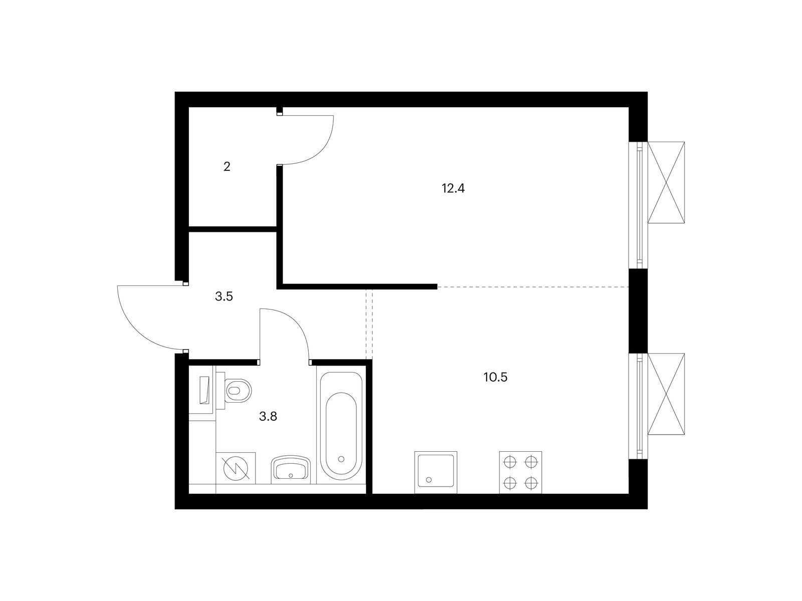 1-комнатная квартира, 32.2 кв.м, Никольские луга