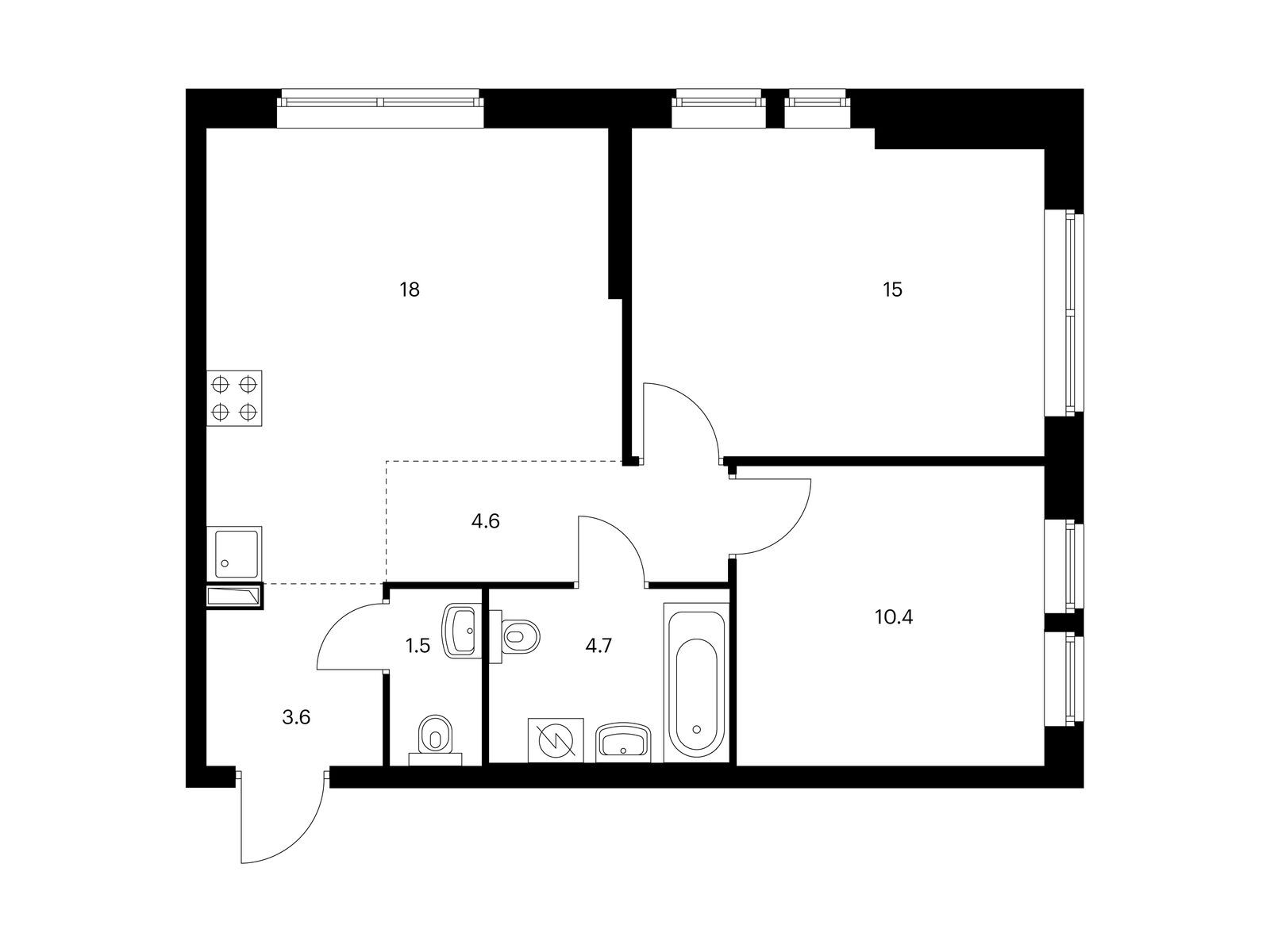 2-комнатная квартира, 57.8 кв.м, Кронштадтский 9