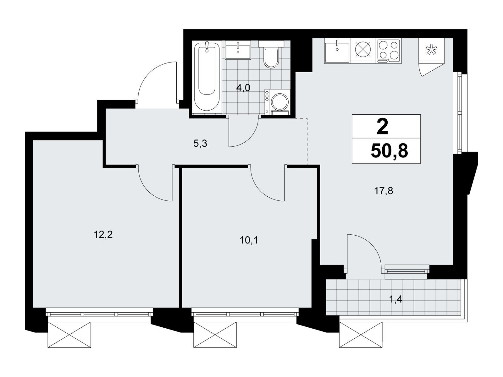 2-комнатная, 50.8 м2, ЖК «Деснаречье» 2-комнатная, 50.8 м2, ЖК «Деснаречье»