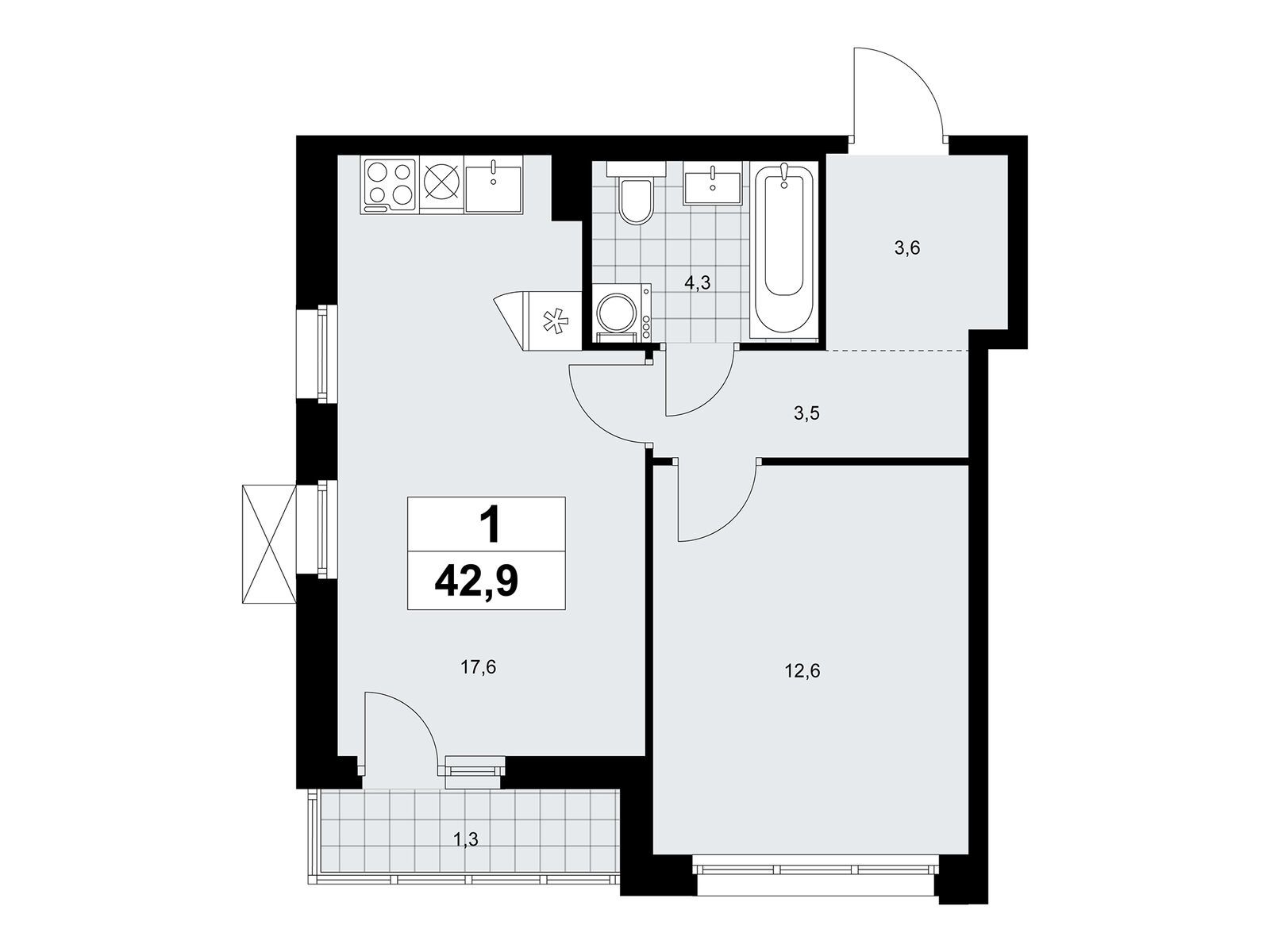 1-комнатная, 42.9 м2, ЖК «Прокшино» 1-комнатная, 42.9 м2, ЖК «Прокшино»