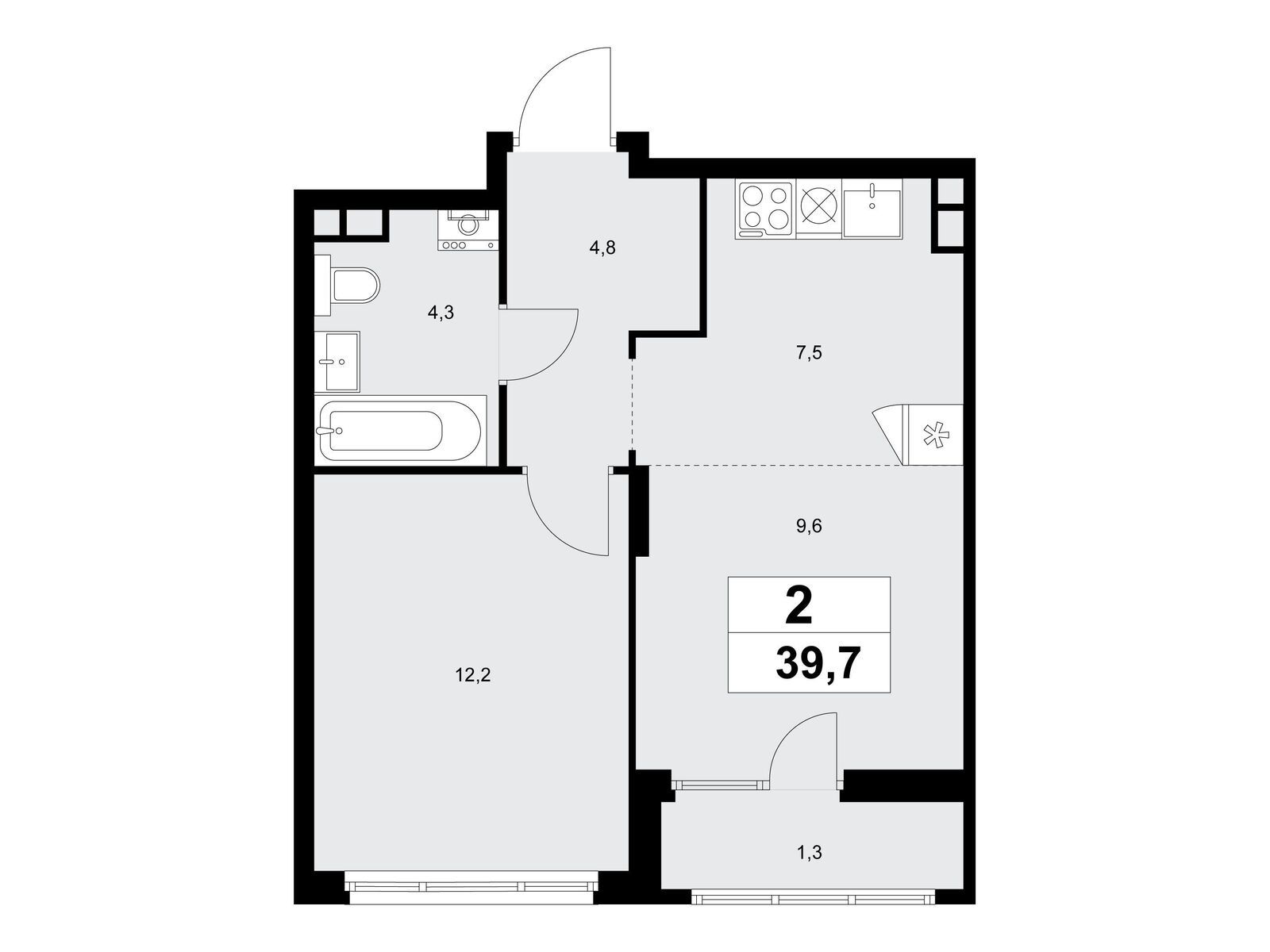 2-комнатная квартира, 39.5 кв.м, ЖК «Деснаречье»