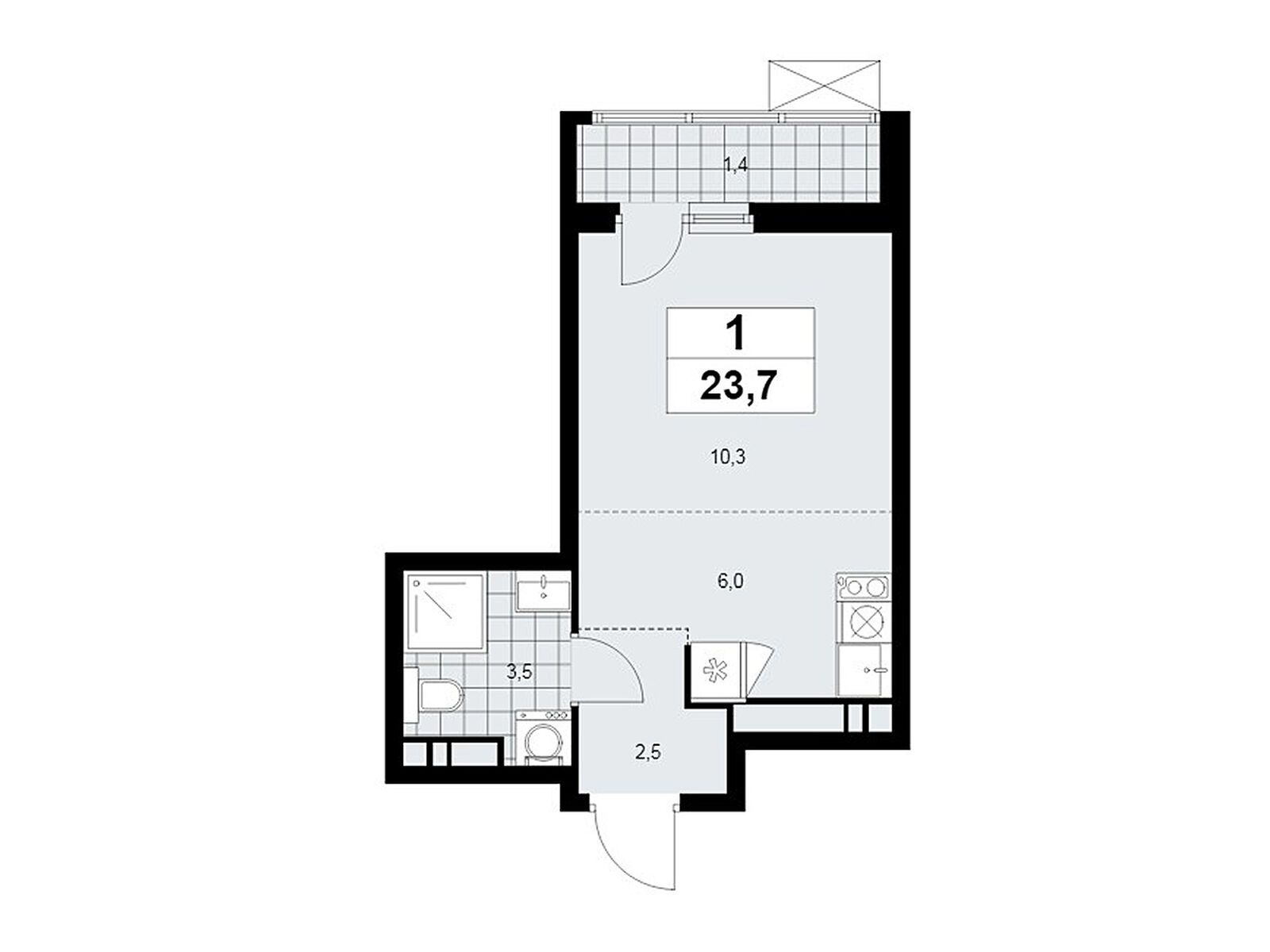 студия, 23.7 м², 14 этаж из 14, ЖК «Скандинавия»