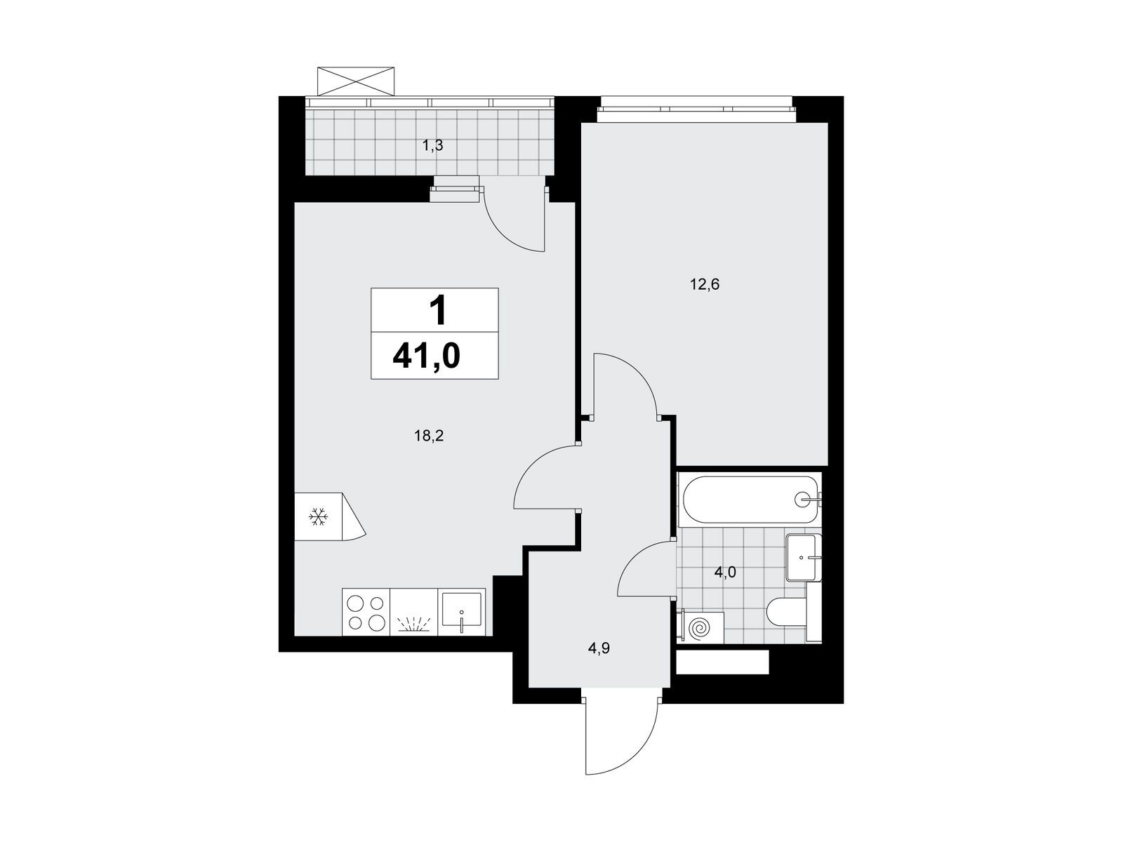 1-комнатная, 41 м2, ЖК «Деснаречье»