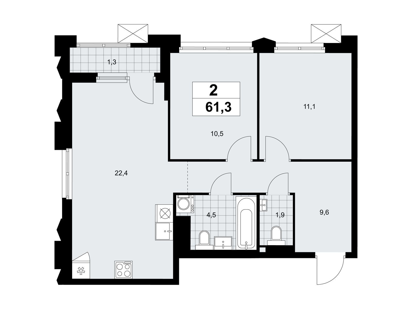 2-комнатная, 61.3 м2, ЖК «Деснаречье» 2-комнатная, 61.3 м2, ЖК «Деснаречье»