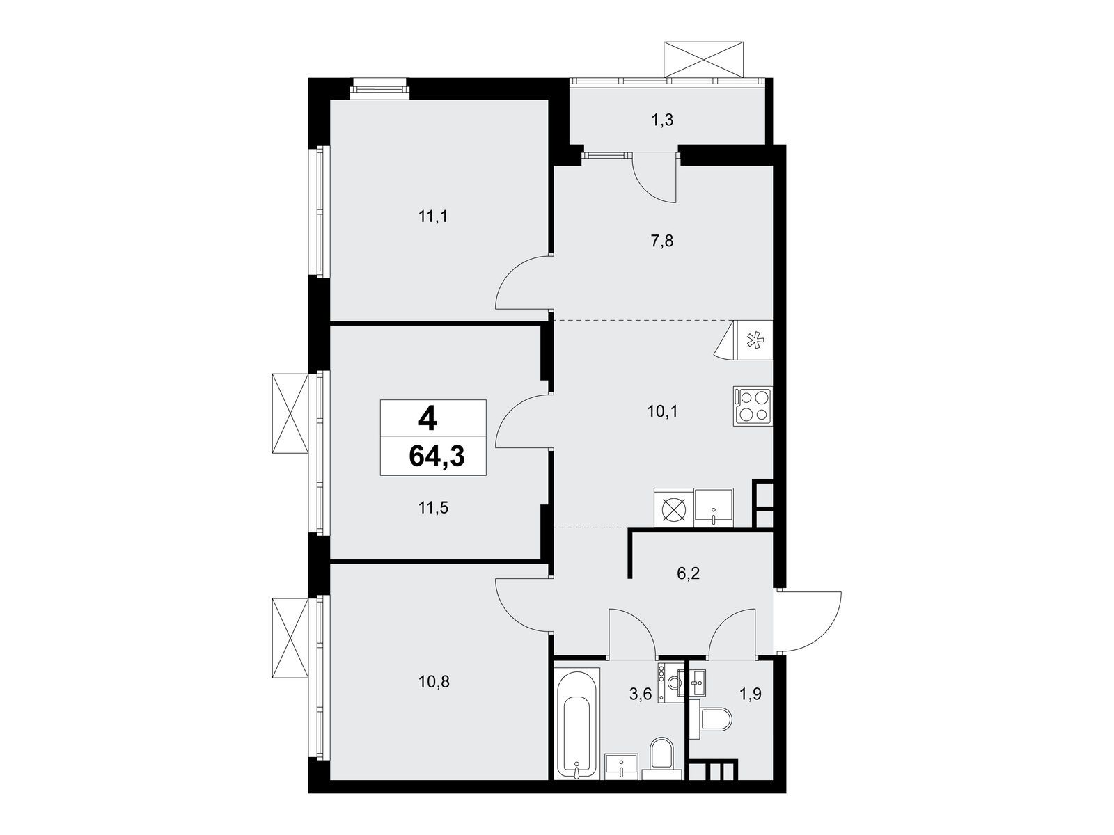 4-комнатная, 64.3 м2, ЖК «Деснаречье» 4-комнатная, 64.3 м2, ЖК «Деснаречье»