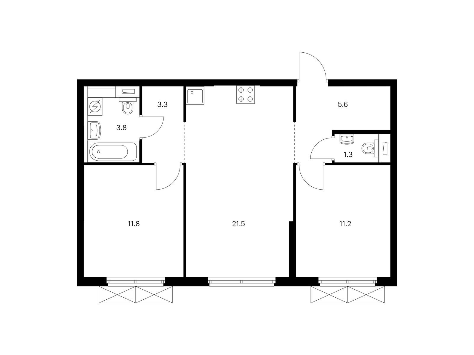 2-комнатная квартира, 58.5 кв.м, Руставели 14