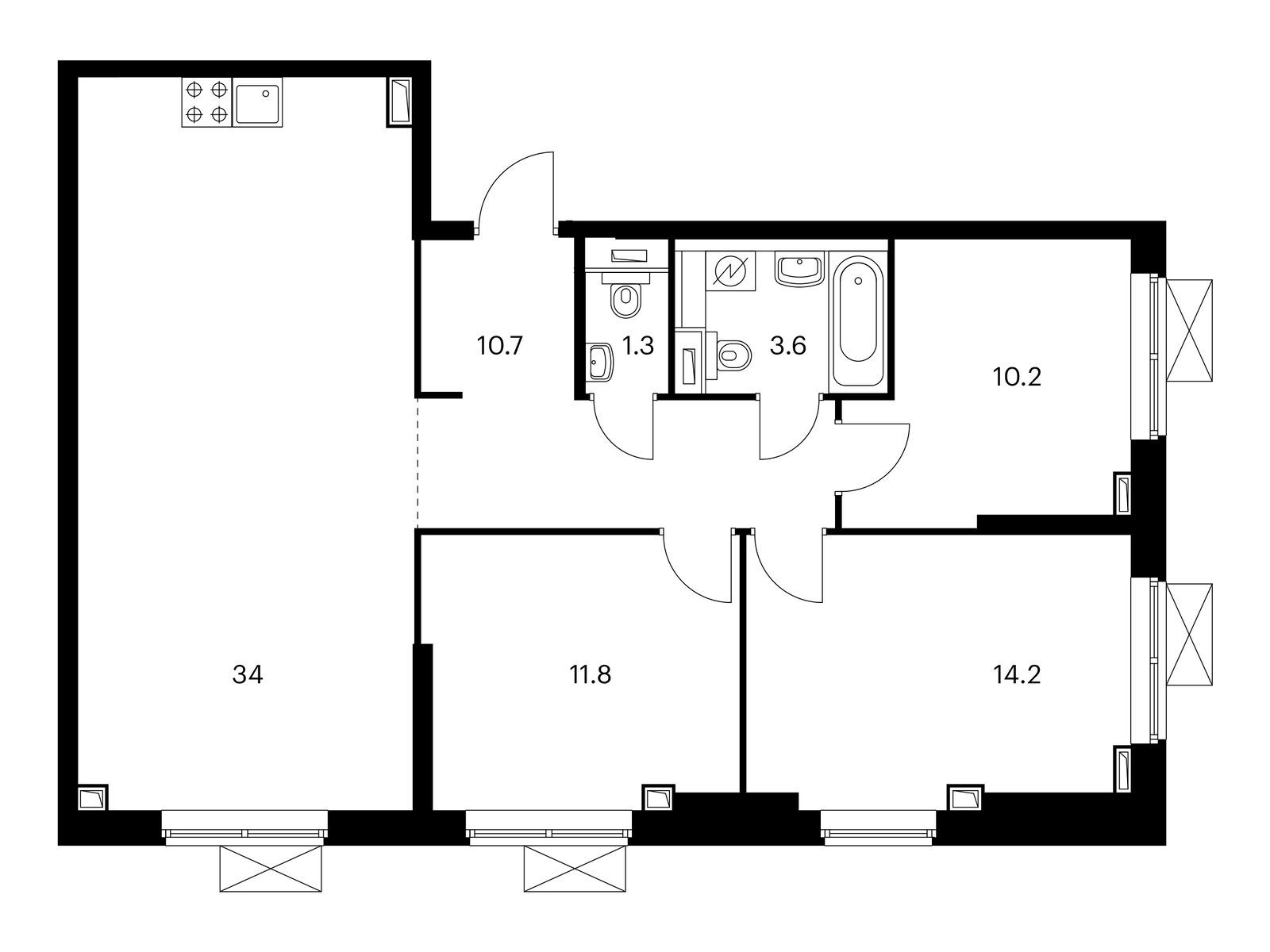 3-комнатная квартира, 85.8 кв.м, Полярная 25