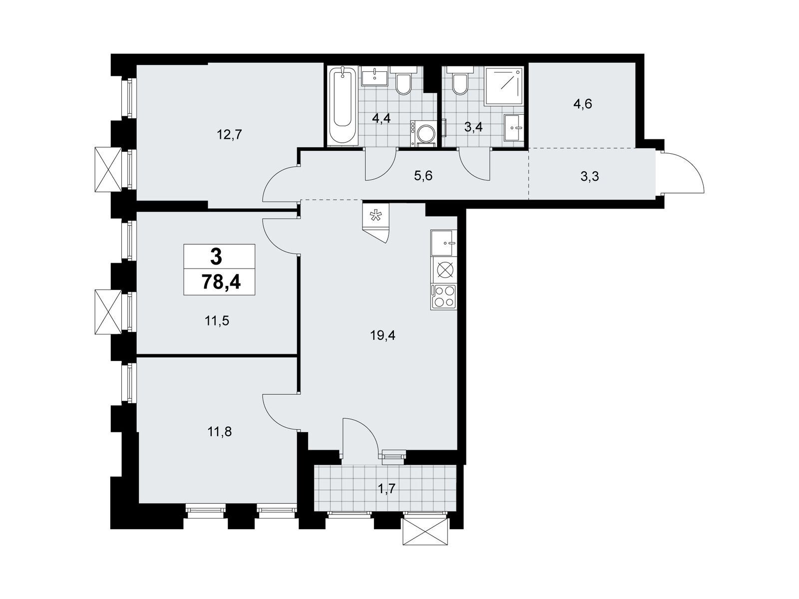 3-комнатная, 78.4 м2, ЖК «Деснаречье» 3-комнатная, 78.4 м2, ЖК «Деснаречье»