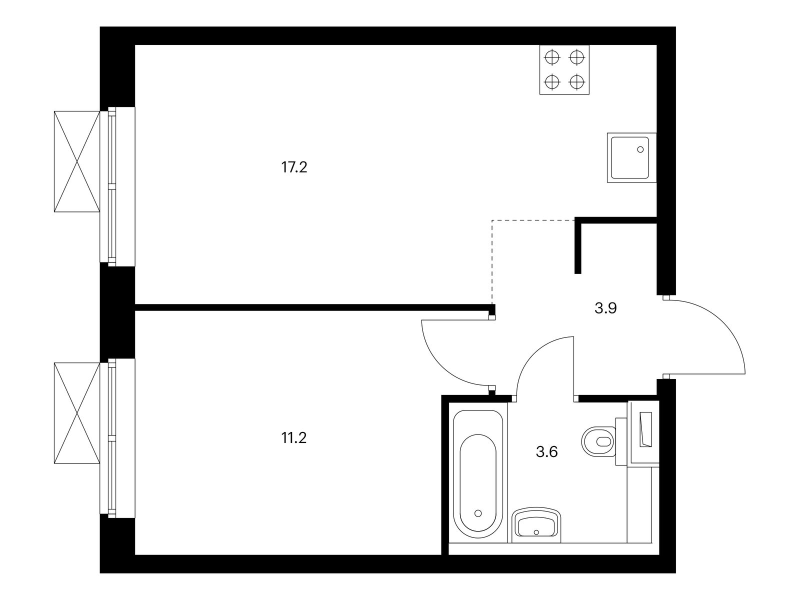1-комнатная квартира, 35.9 кв.м, Римского-Корсакова 11