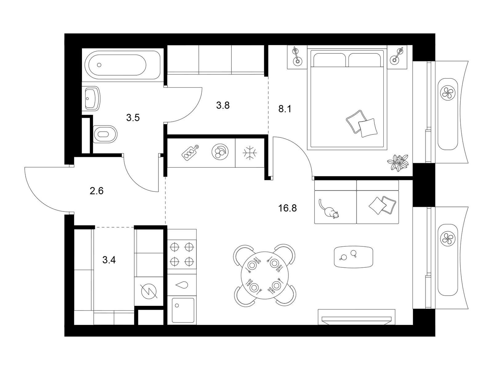 1-комнатная квартира, 38.2 кв.м, Алтуфьевское 53