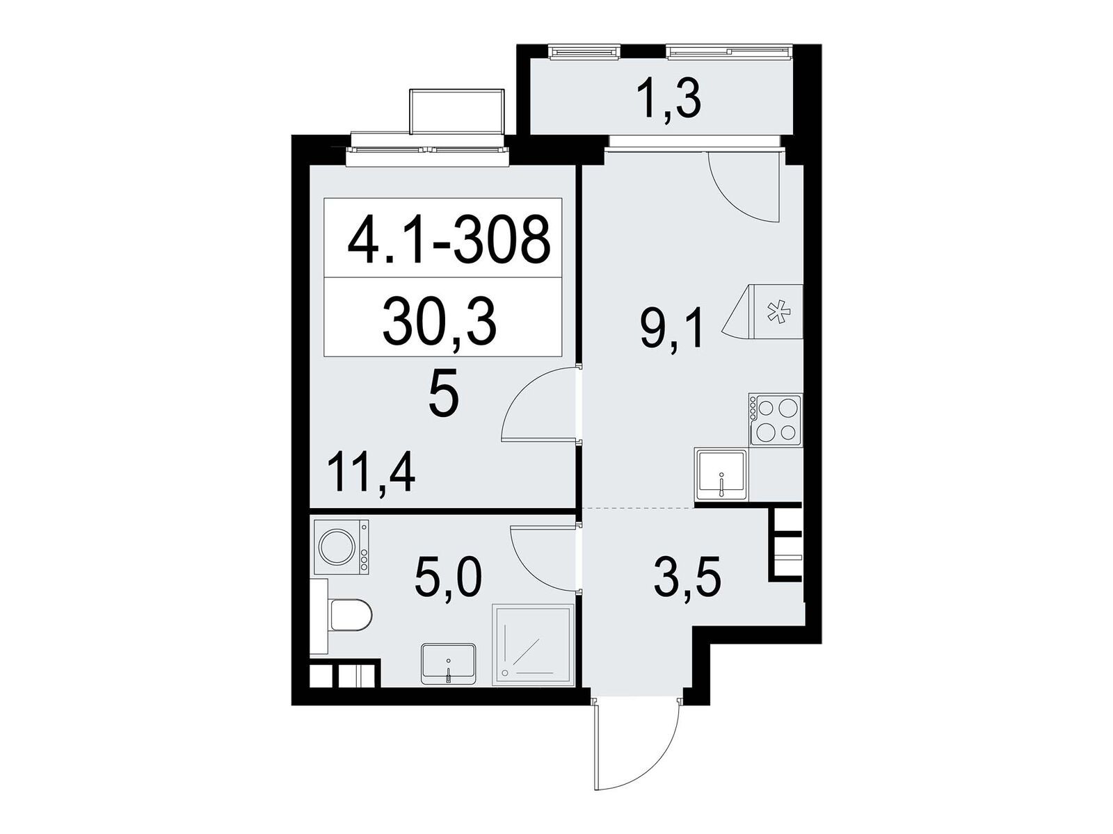 1-комнатная, 30.4 м2, ЖК «Южные сады» 1-комнатная, 30.4 м2, ЖК «Южные сады»