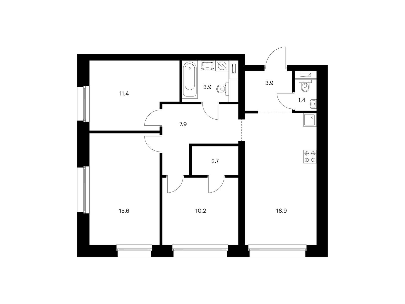 3-комнатная квартира, 75.9 кв.м, Полар