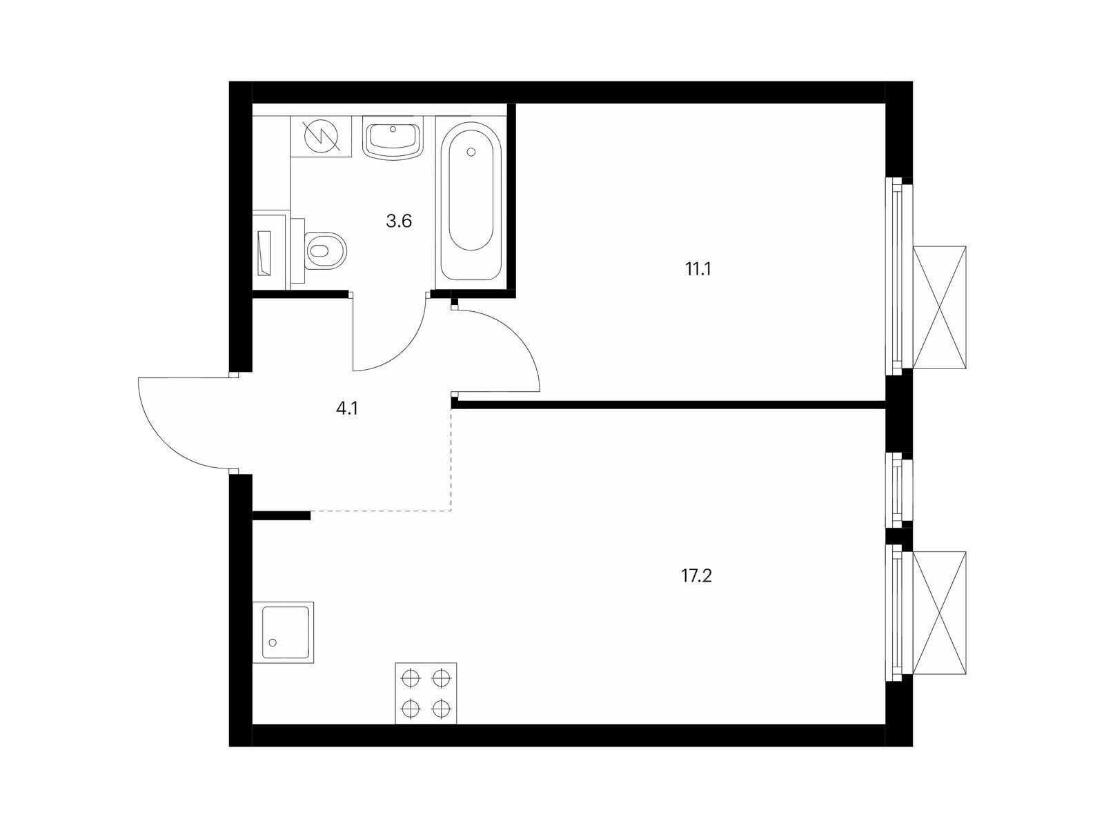 1-комнатная квартира, 36 кв.м, Митинский лес
