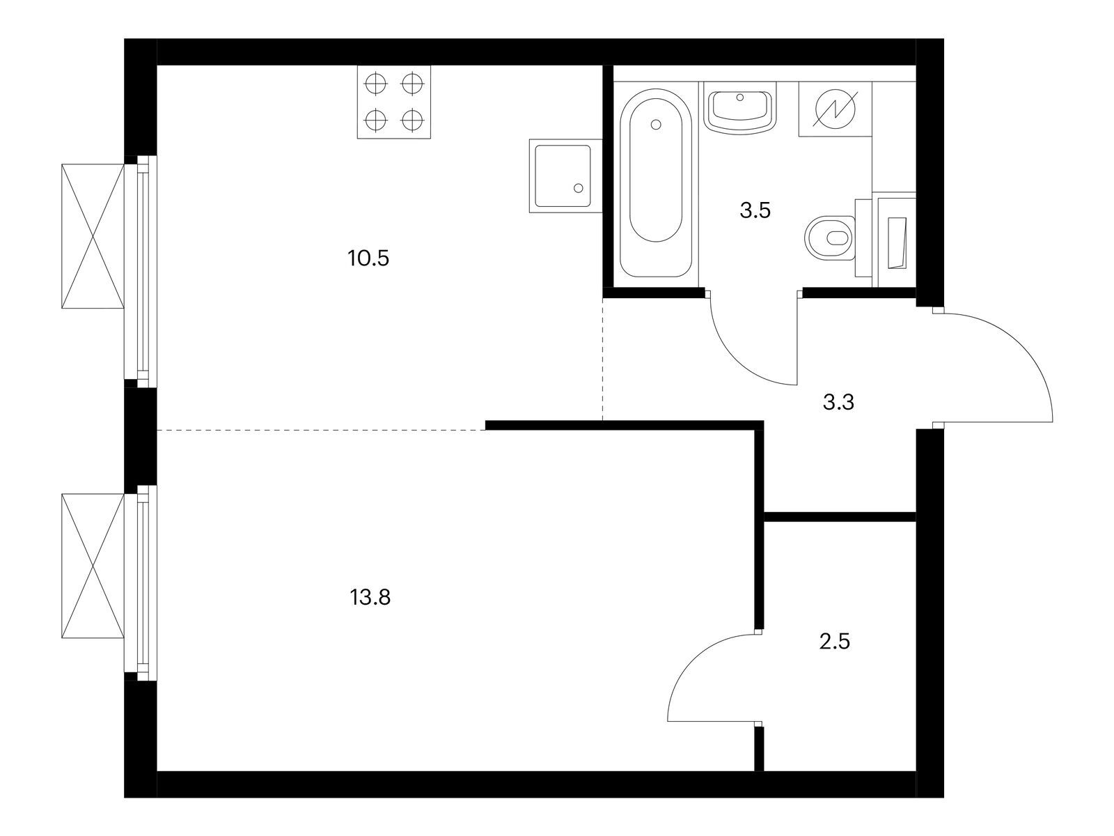 1-комнатная квартира, 33.6 кв.м, Ютаново