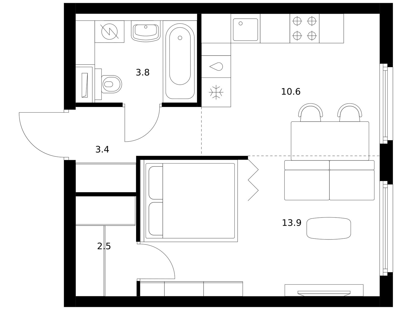 1-комнатная квартира, 34.2 кв.м, Ярославский квартал