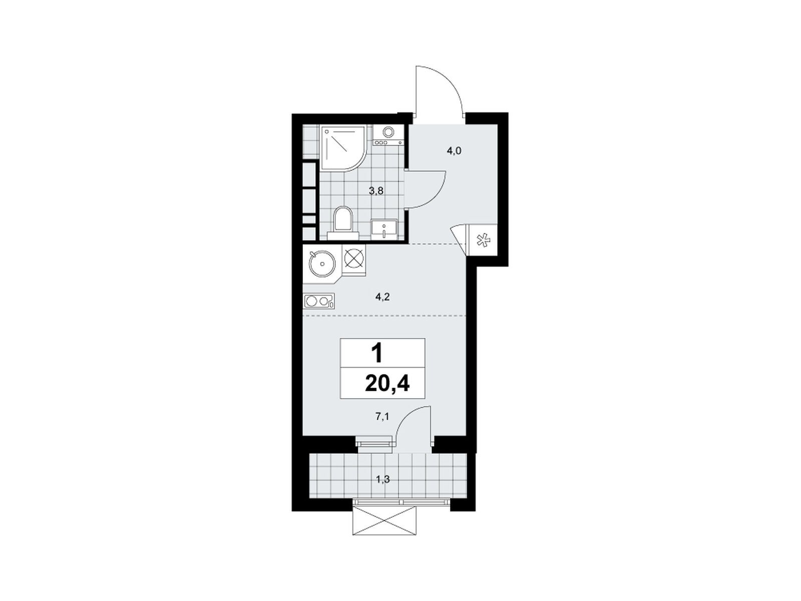 студия, 20.4 м2, ЖК «Бунинские Кварталы»