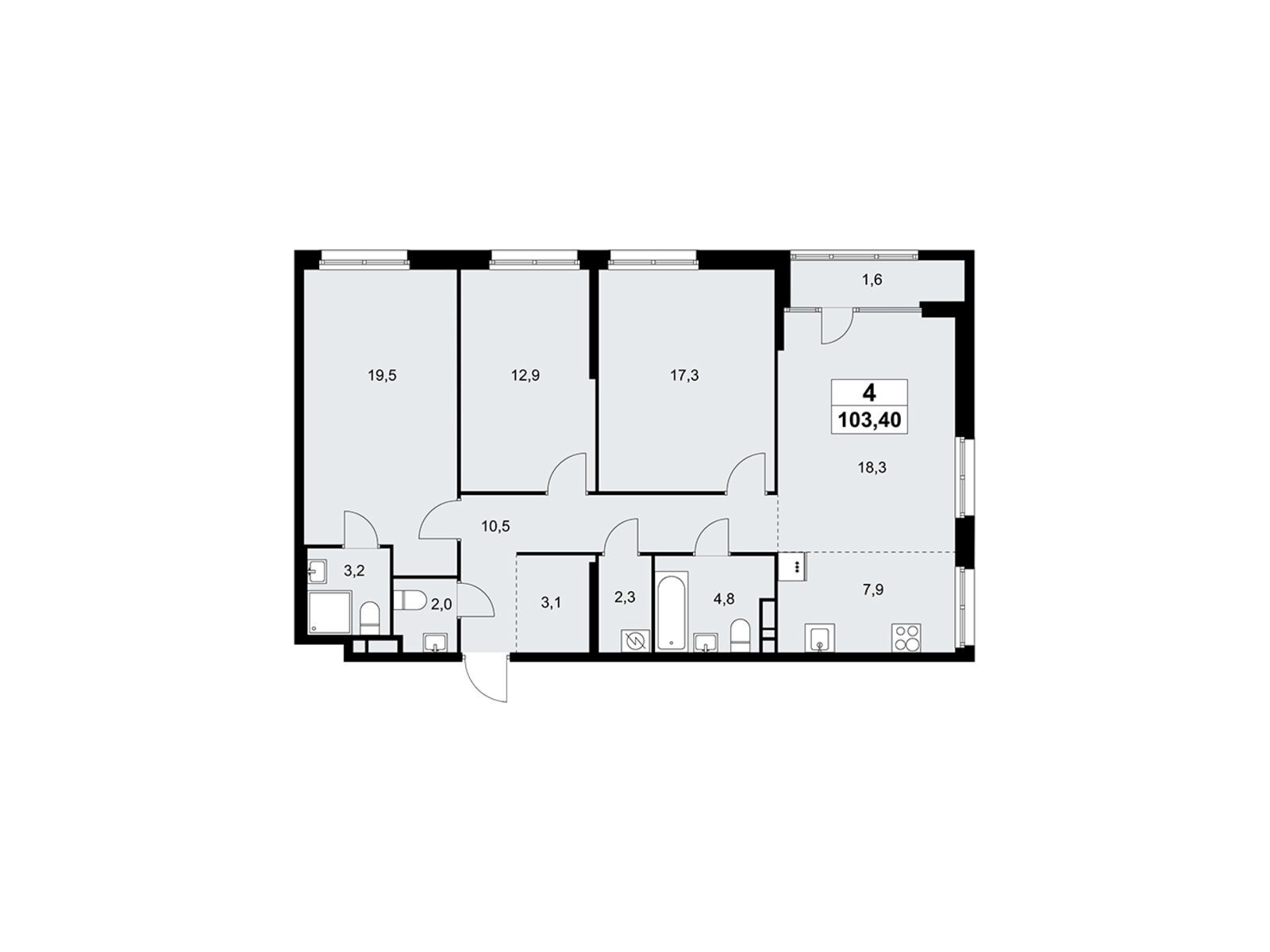 4-комнатная, 103.4 м2, «Дом на Зорге»