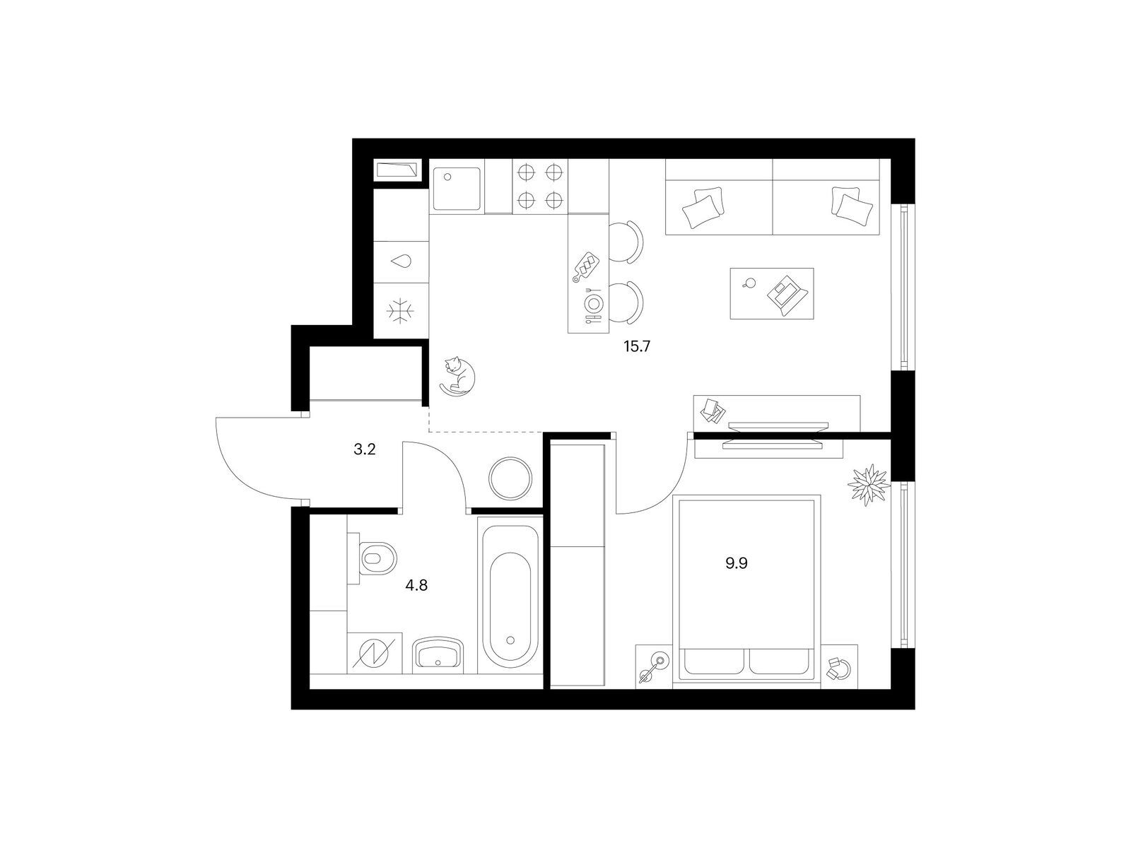 1-комнатная квартира, 33.6 кв.м, Кронштадтский 9