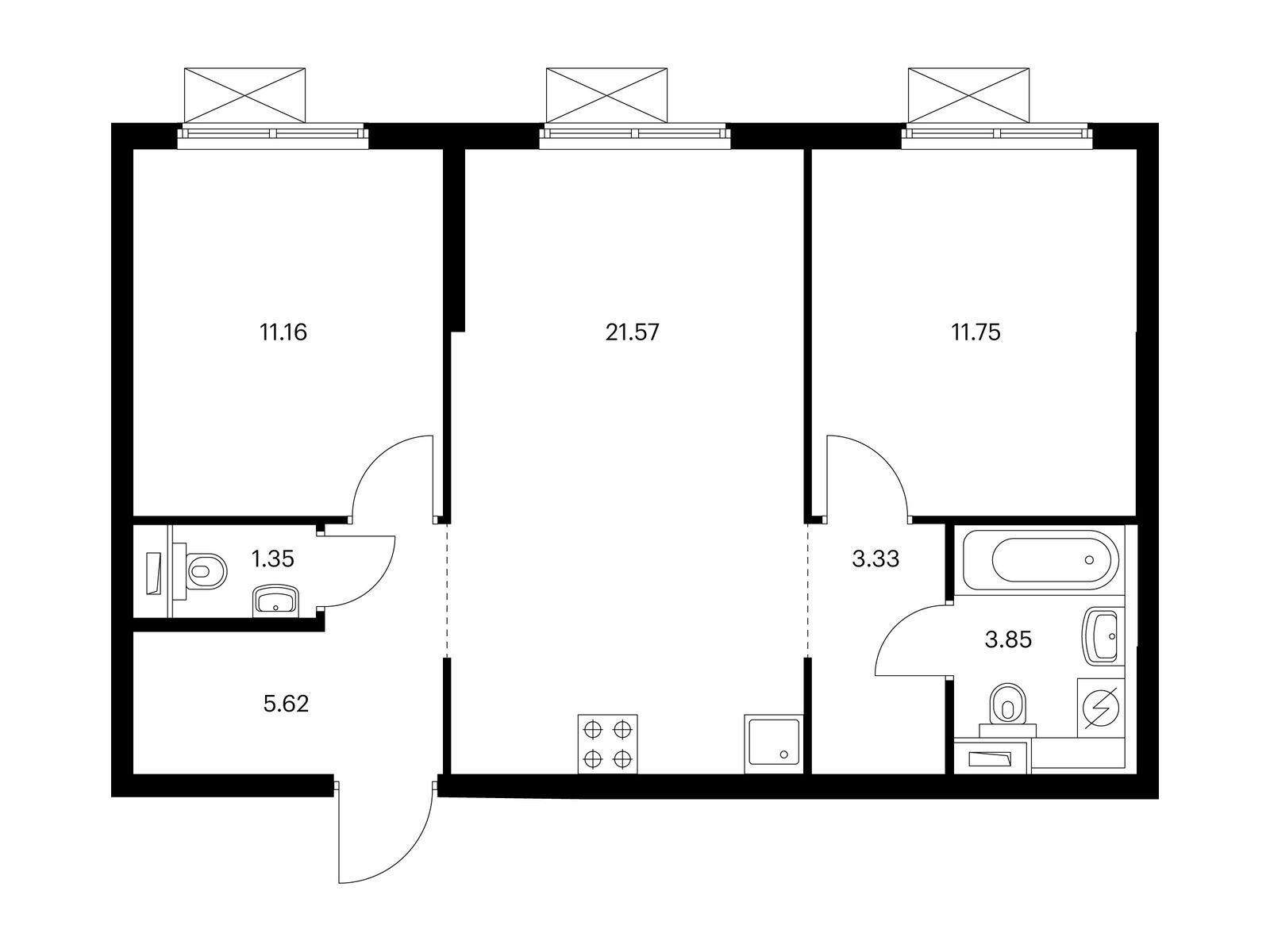 2-комнатная квартира, 58.63 кв.м, Перовское 2