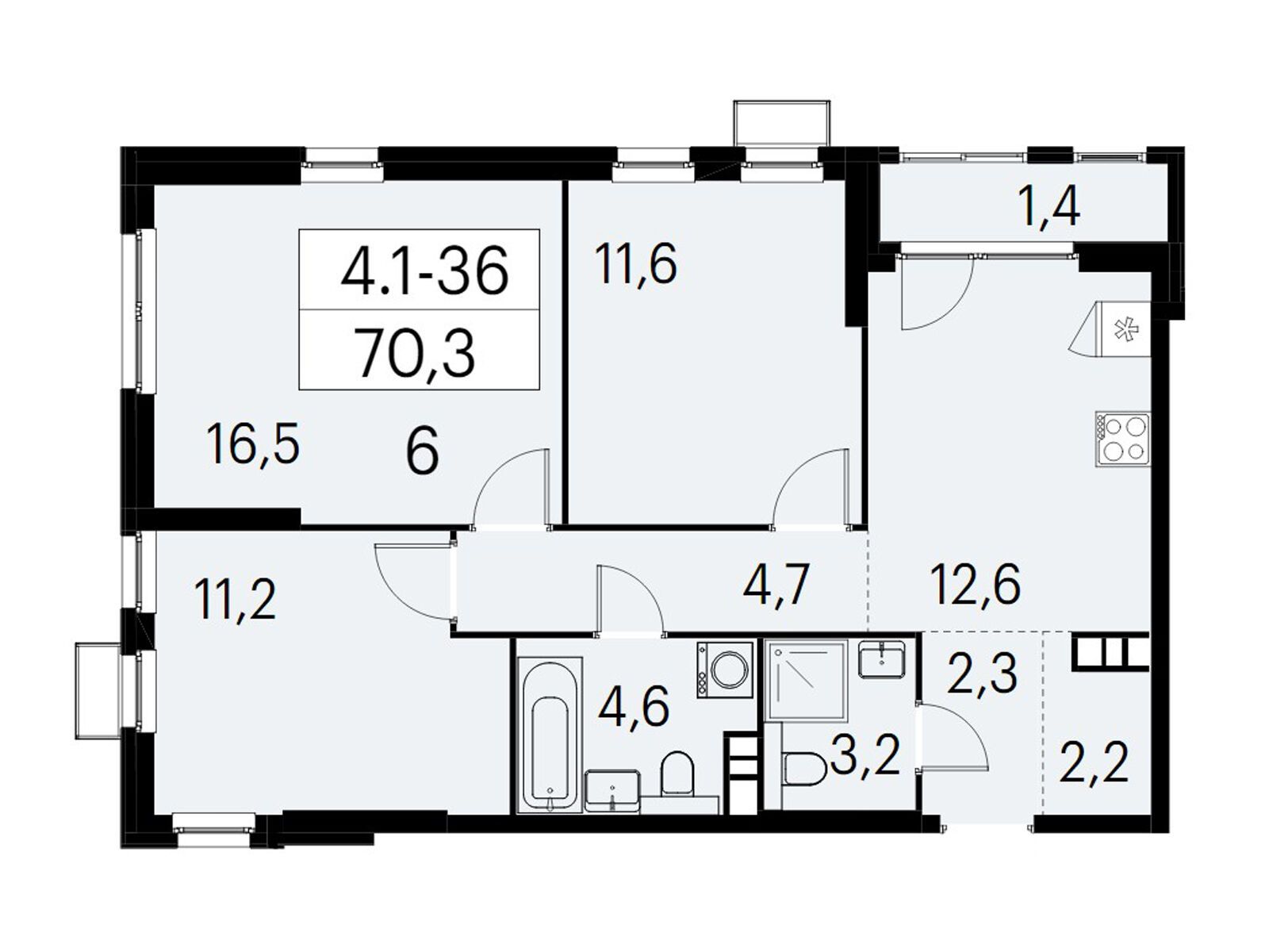 3-комнатная, 70.3 м2, ЖК «Южные сады» 3-комнатная, 70.3 м2, ЖК «Южные сады»