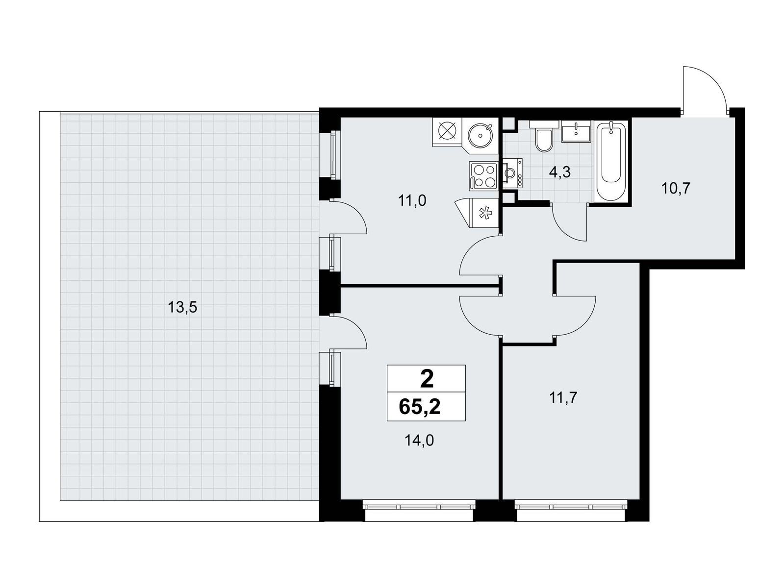 2-комнатная, 65.2 м2, ЖК «Родные кварталы»