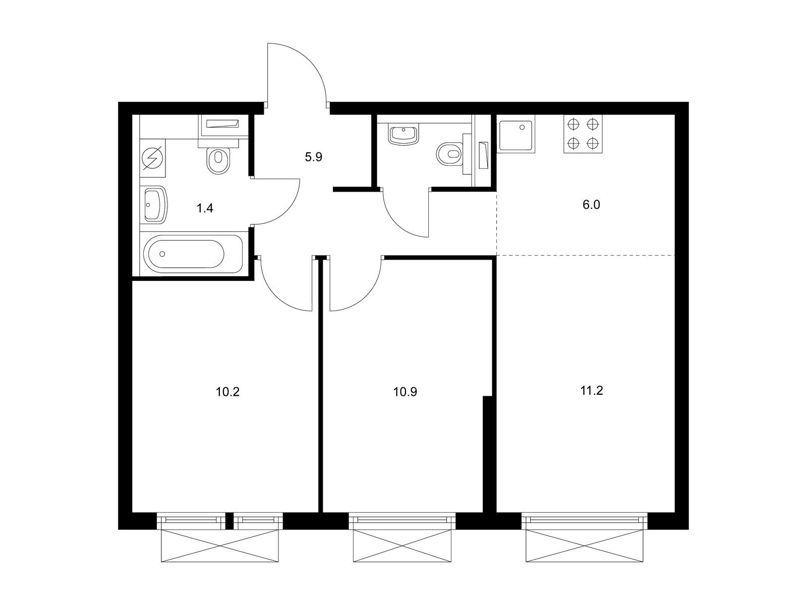 2-комнатная квартира, 49.2 кв.м, Кольская 8