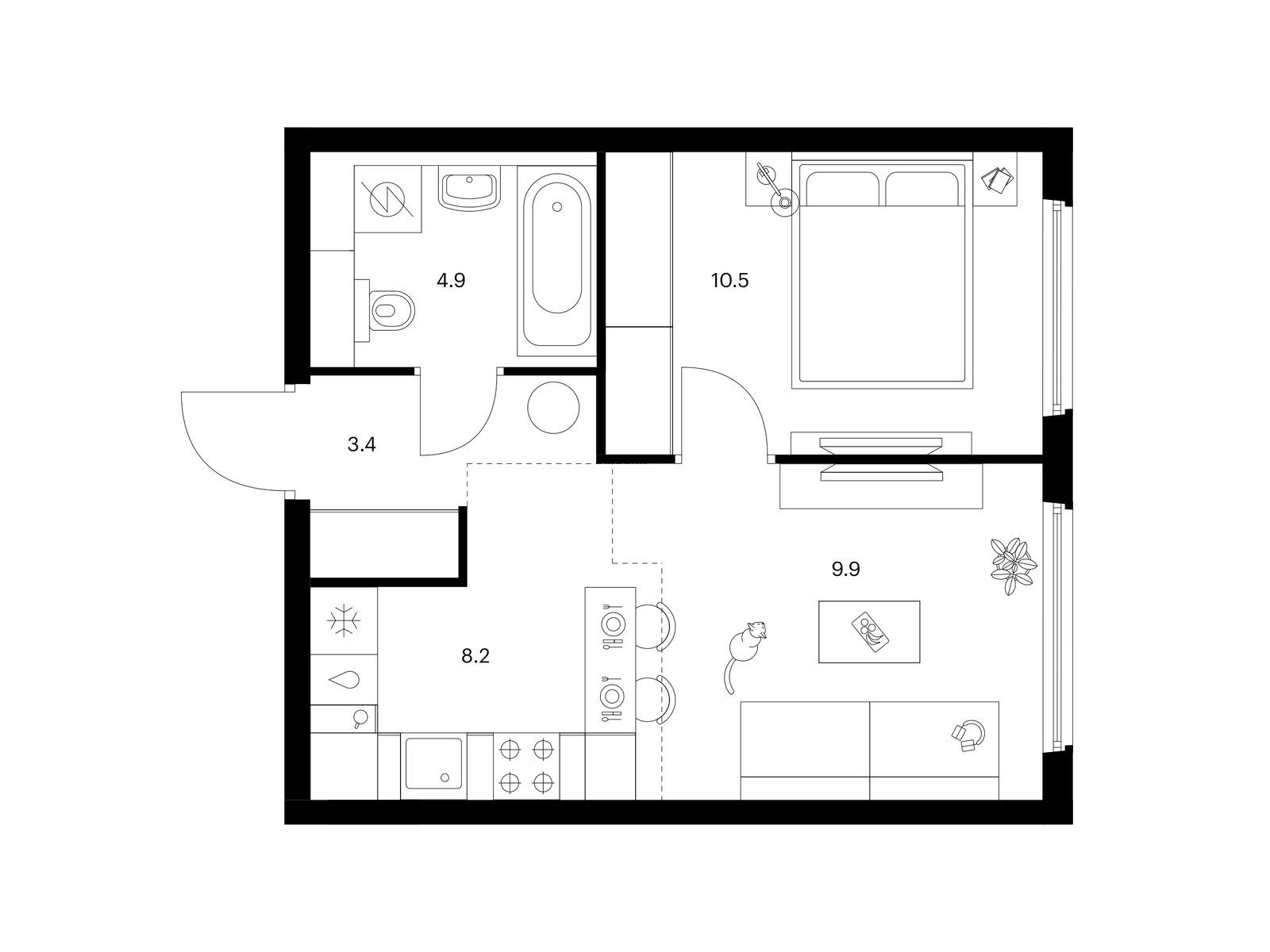 1-комнатная квартира, 36.9 кв.м, Кронштадтский 9
