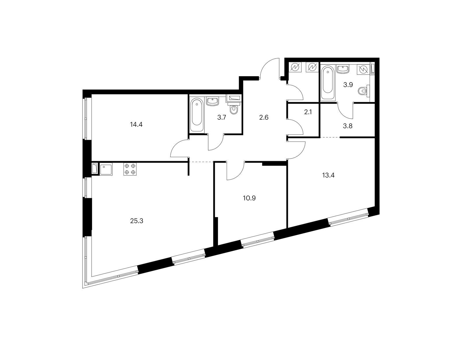 3-комнатная квартира, 90.3 кв.м, Вангарден