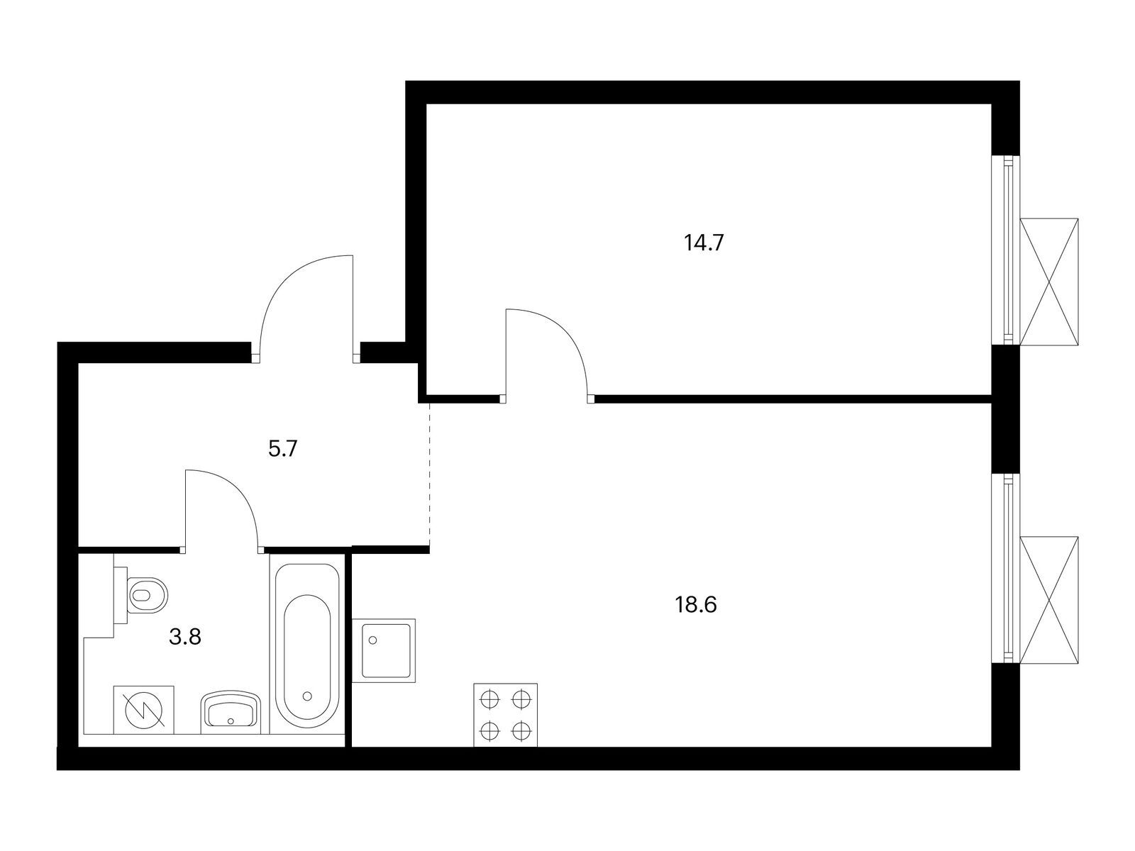 1-комнатная квартира, 42.8 кв.м, Люблинский парк 1-комнатная квартира, 42.8 кв.м, Люблинский парк