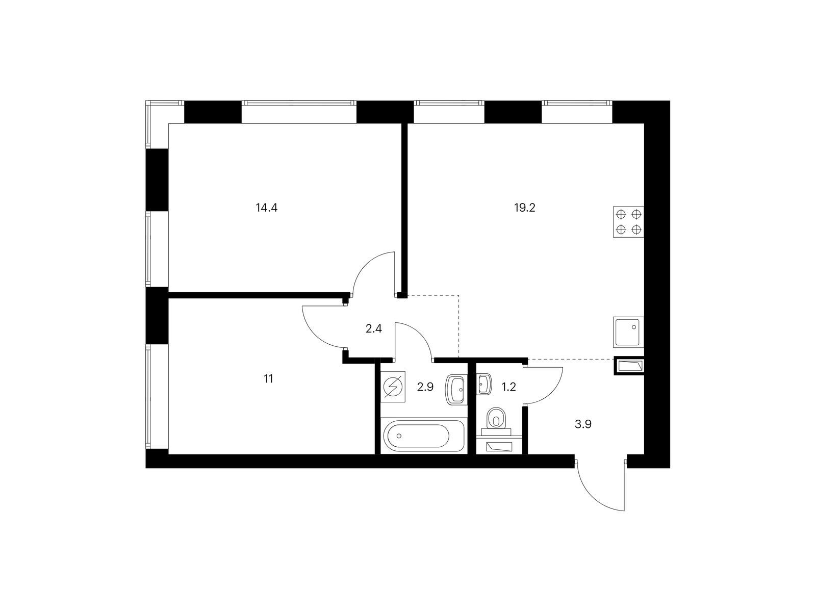 2-комнатная квартира, 55 кв.м, Полар