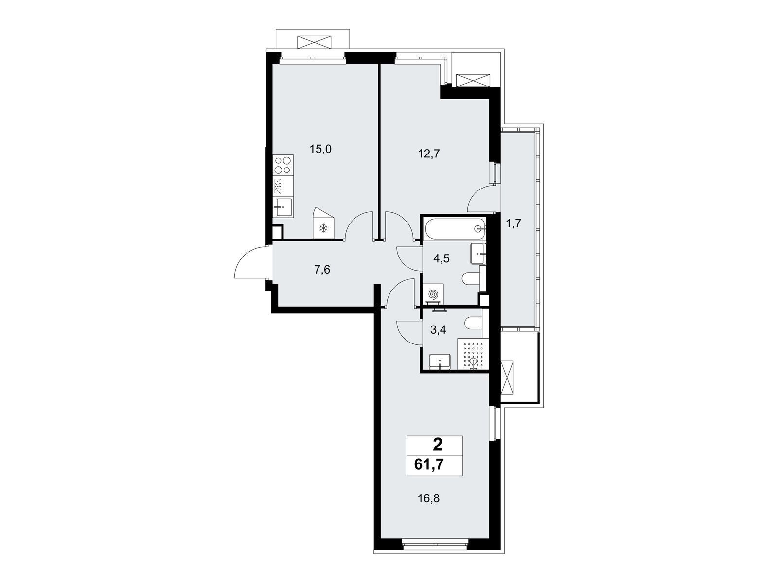 2-комнатная квартира, 61.7 кв.м, ЖК «Деснаречье» 2-комнатная квартира, 61.7 кв.м, ЖК «Деснаречье»