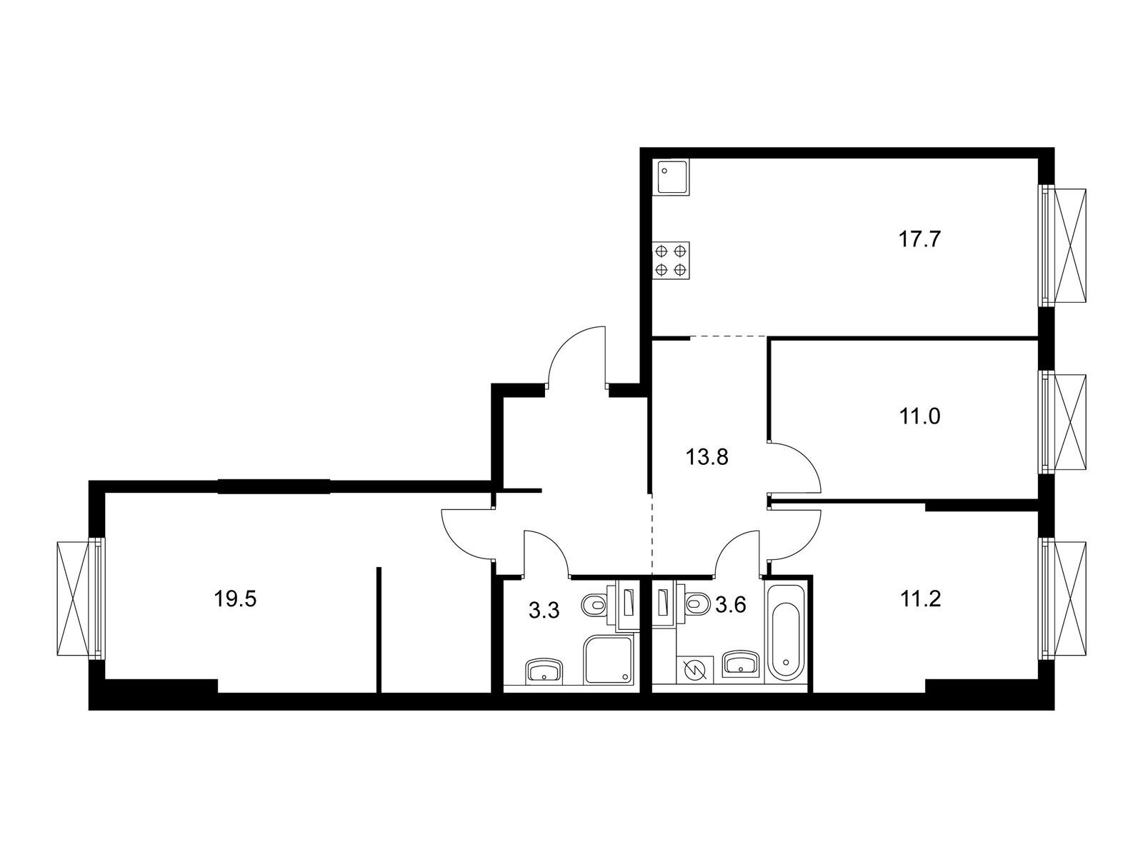 3-комнатная квартира, 80.1 кв.м, Кольская 8