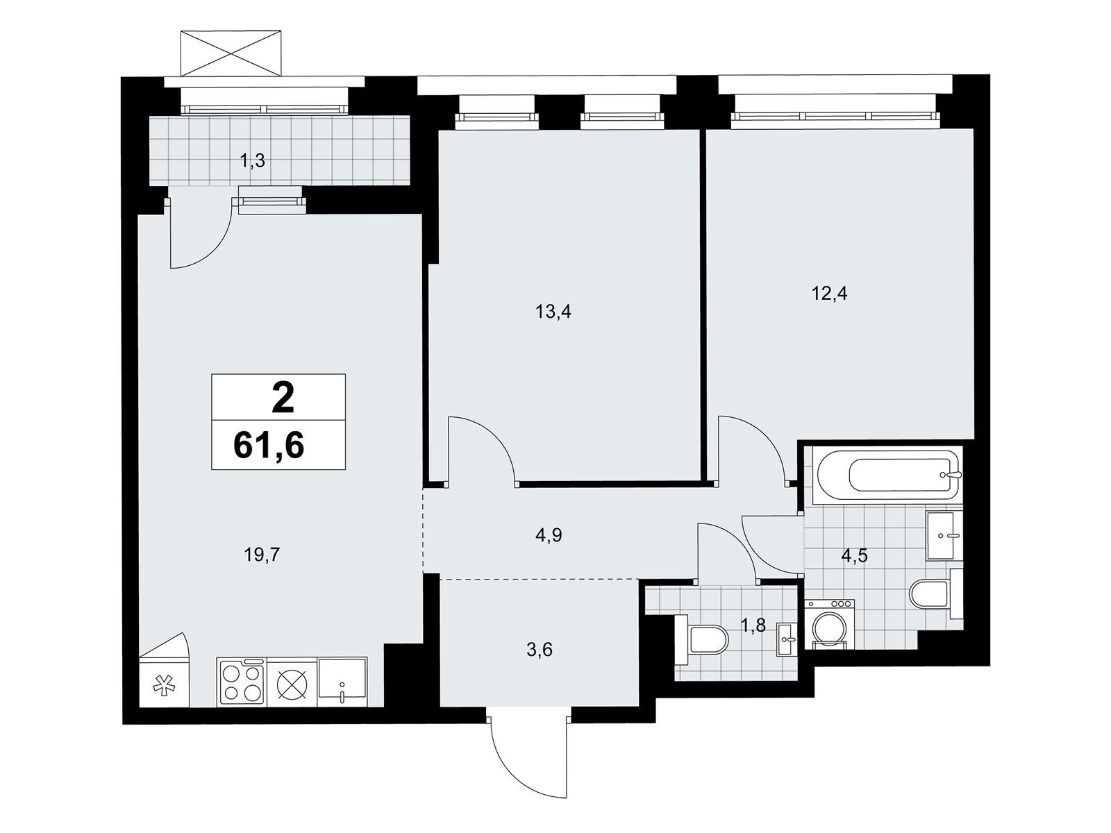2-комнатная, 61.6 м2, ЖК «Прокшино» 2-комнатная, 61.6 м2, ЖК «Прокшино»