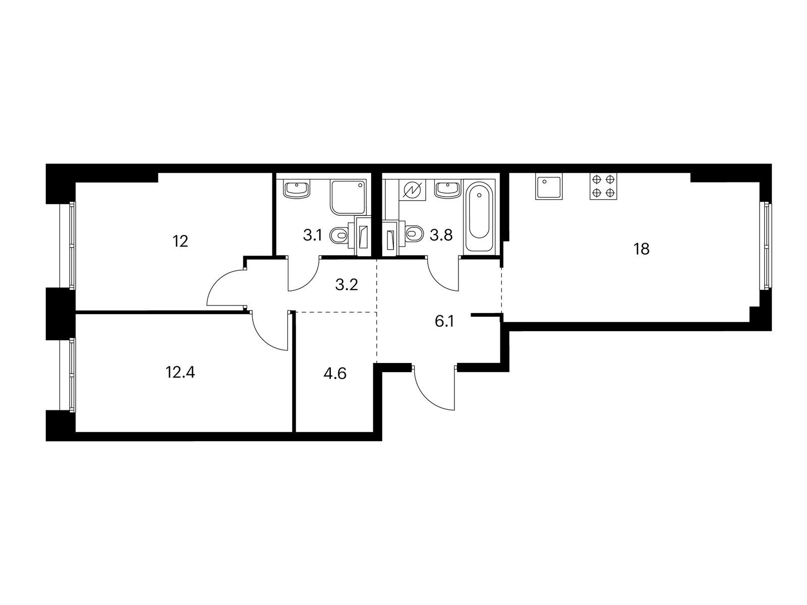 2-комнатная квартира, 63.2 кв.м, Большая Академическая 85