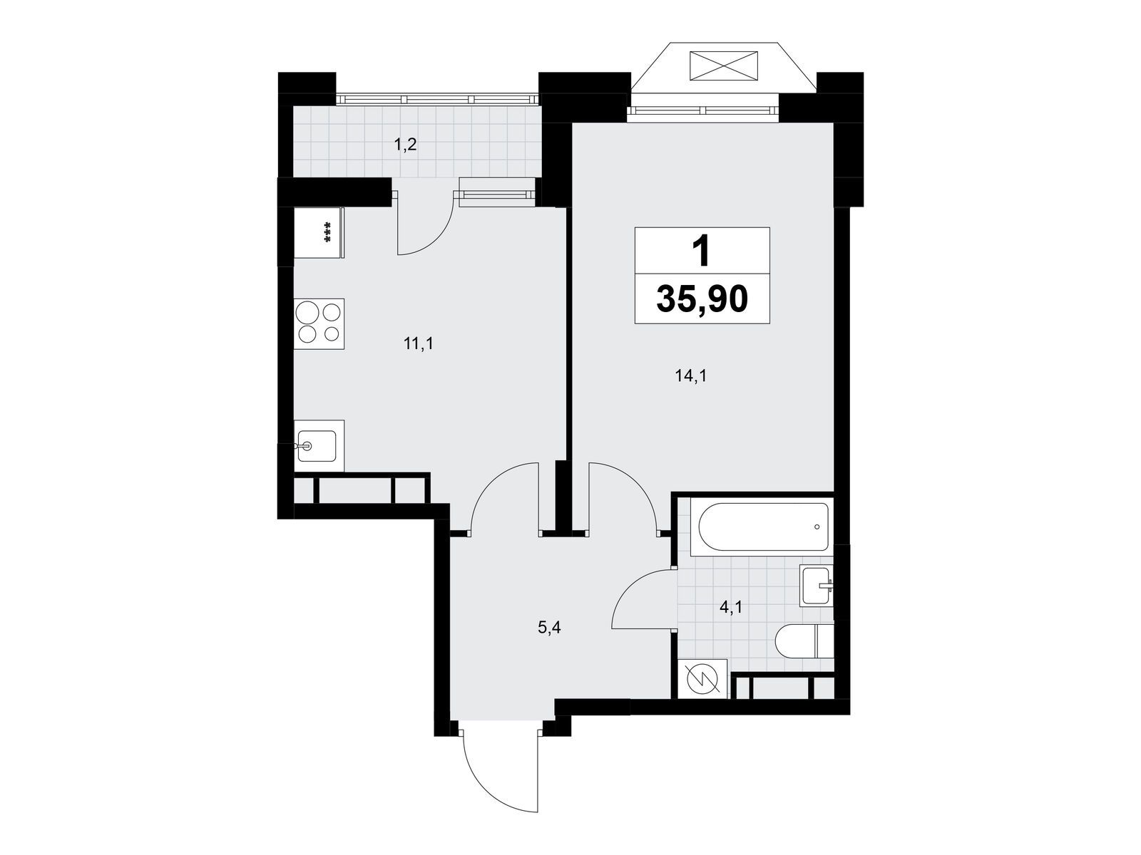 1-комнатная, 35.6 м2, ЖК «Бунинские Кварталы» 1-комнатная, 35.6 м2, ЖК «Бунинские Кварталы»
