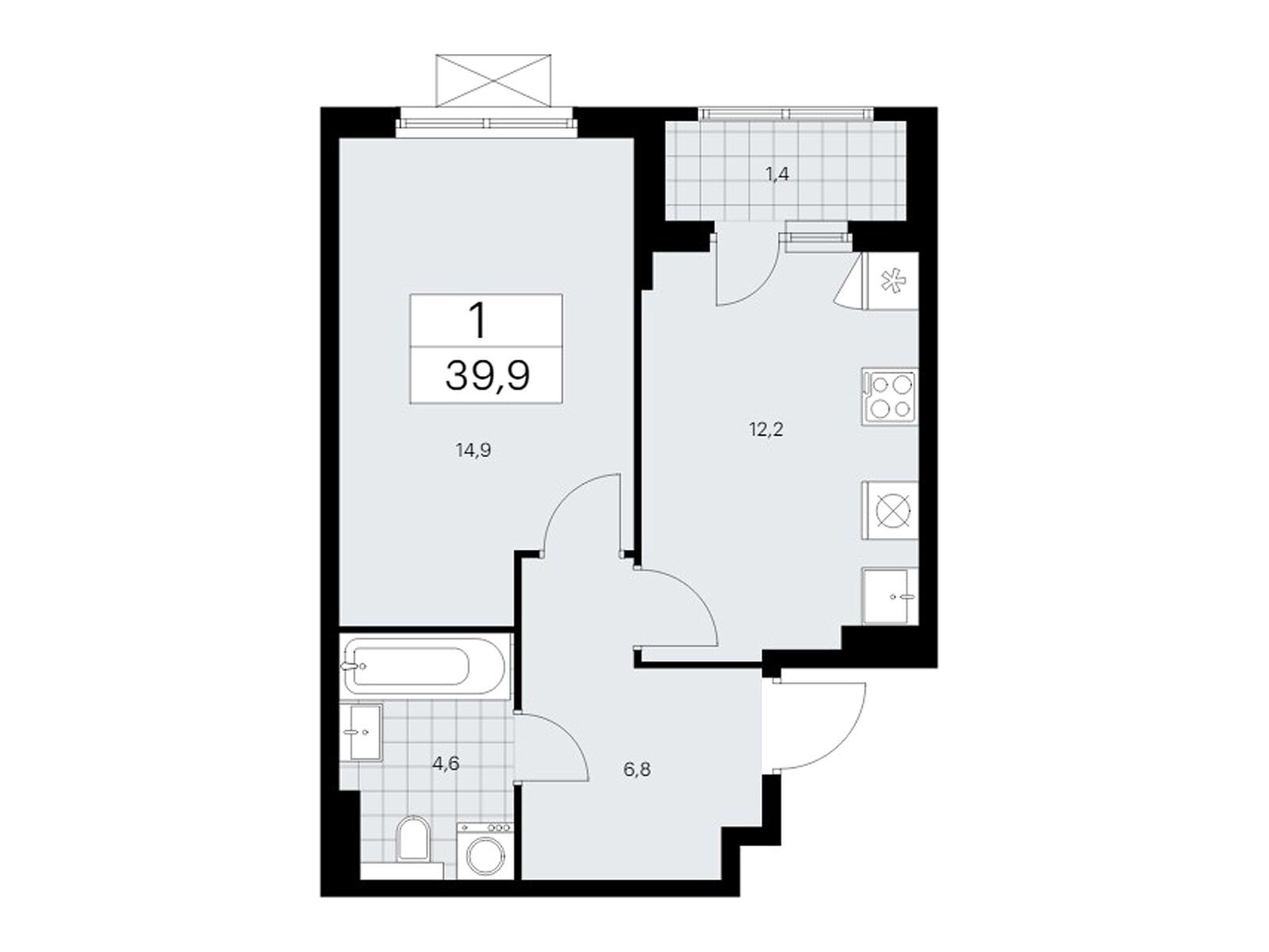 1-комнатная квартира, 39.9 кв.м, ЖК "Бунинские кварталы"