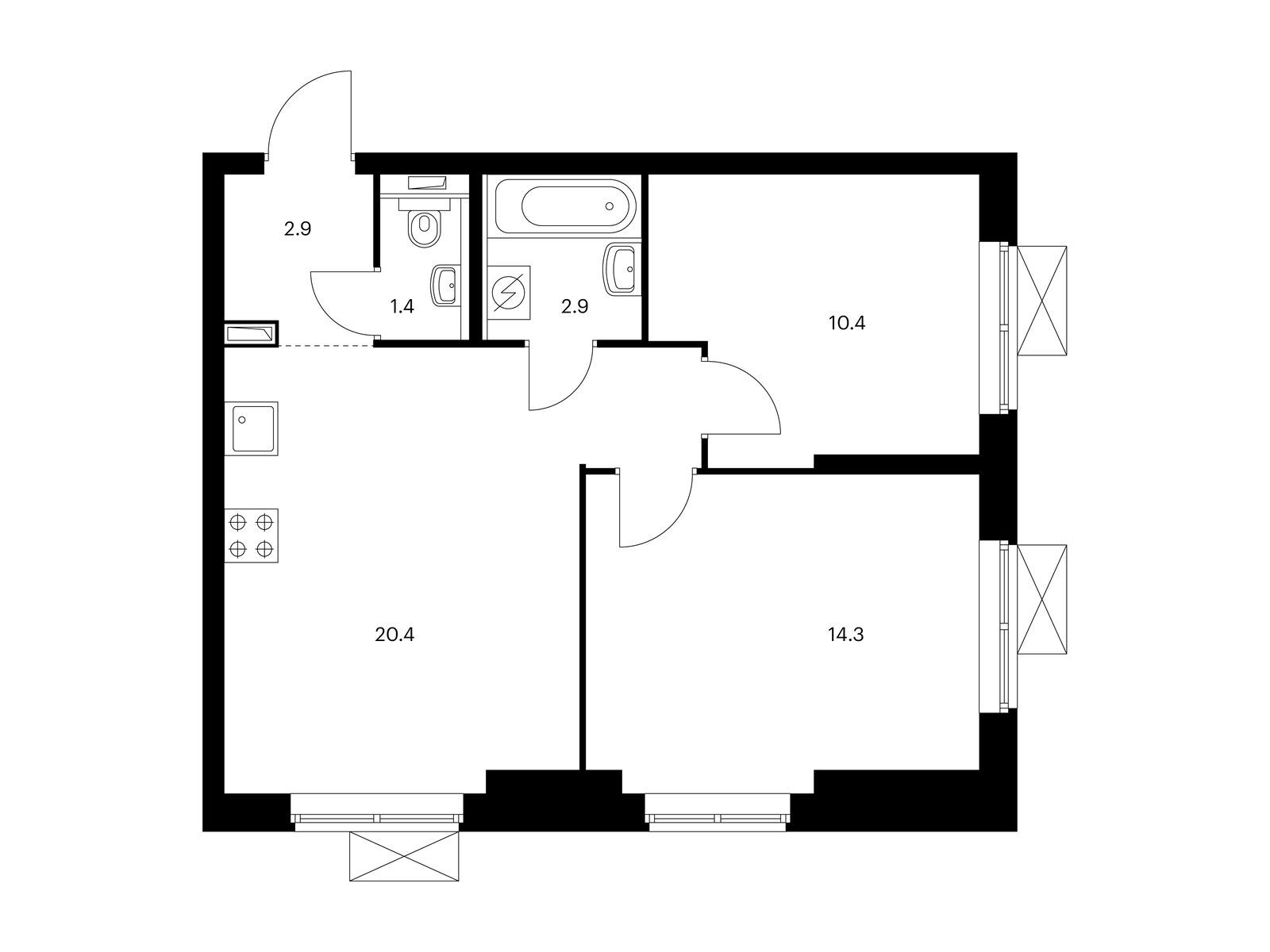 2-комнатная квартира, 52.3 кв.м, Сигнальный 16
