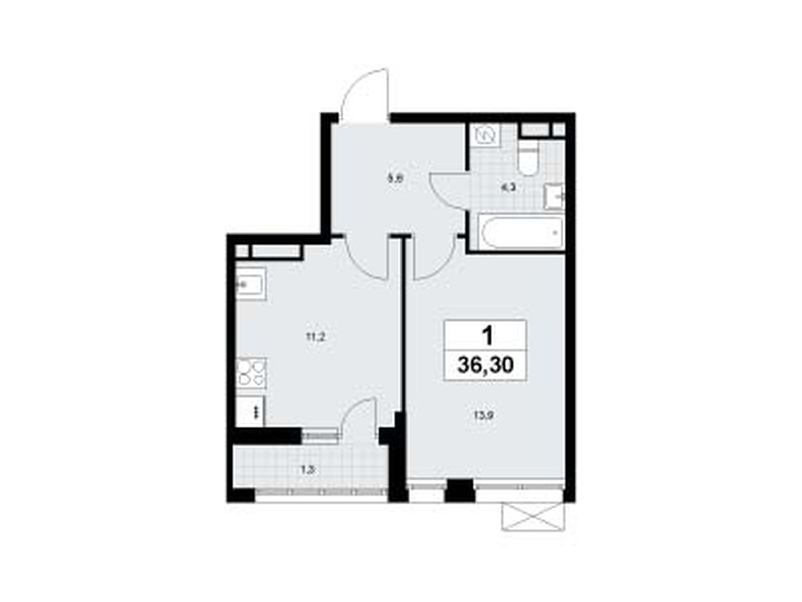 1-комнатная квартира, 36.3 кв.м, ЖК «Родные кварталы» 1-комнатная квартира, 36.3 кв.м, ЖК «Родные кварталы»
