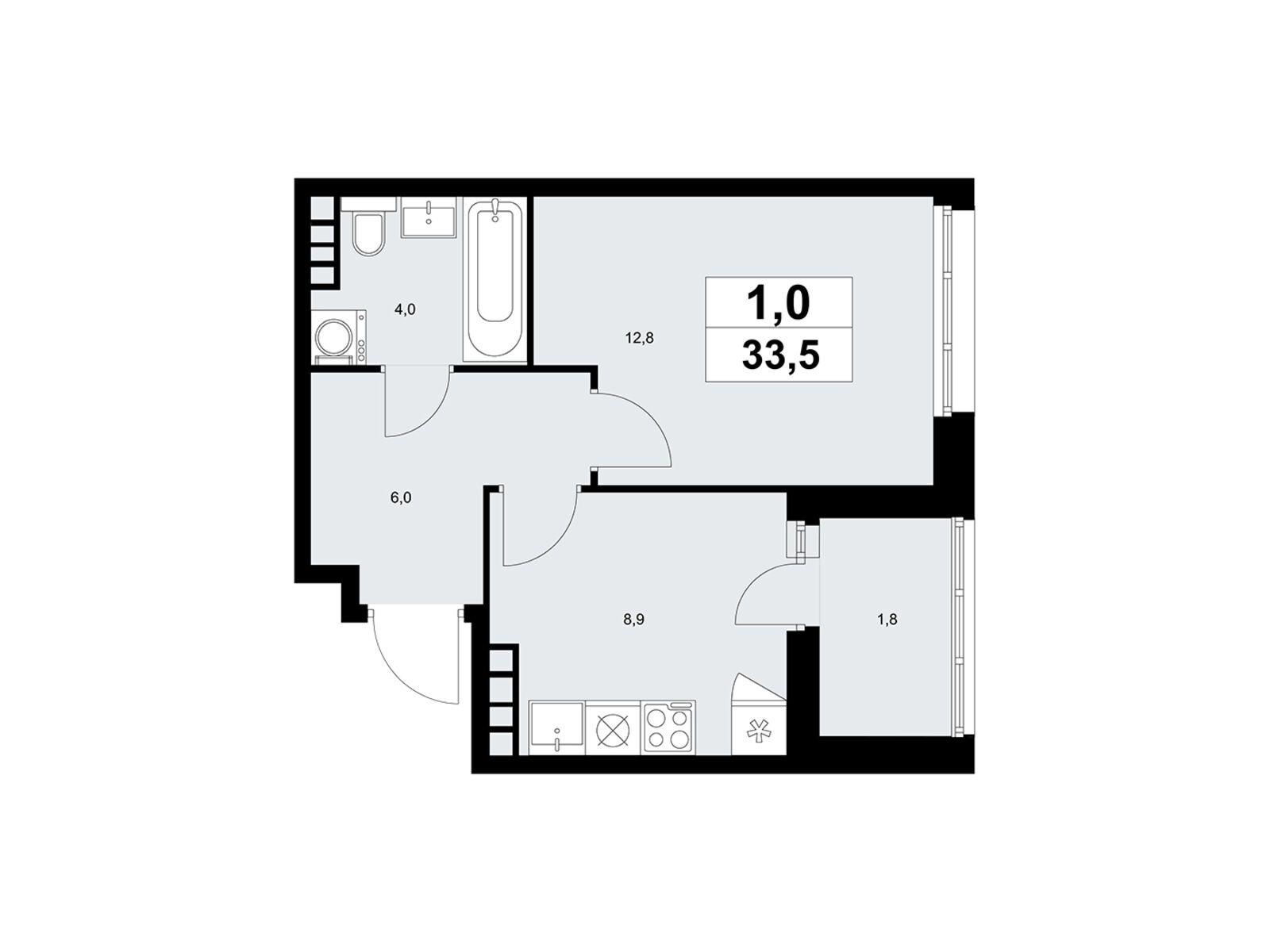 1-комнатная, 33.5 м2, ЖК «Дзен-кварталы» 1-комнатная, 33.5 м2, ЖК «Дзен-кварталы»