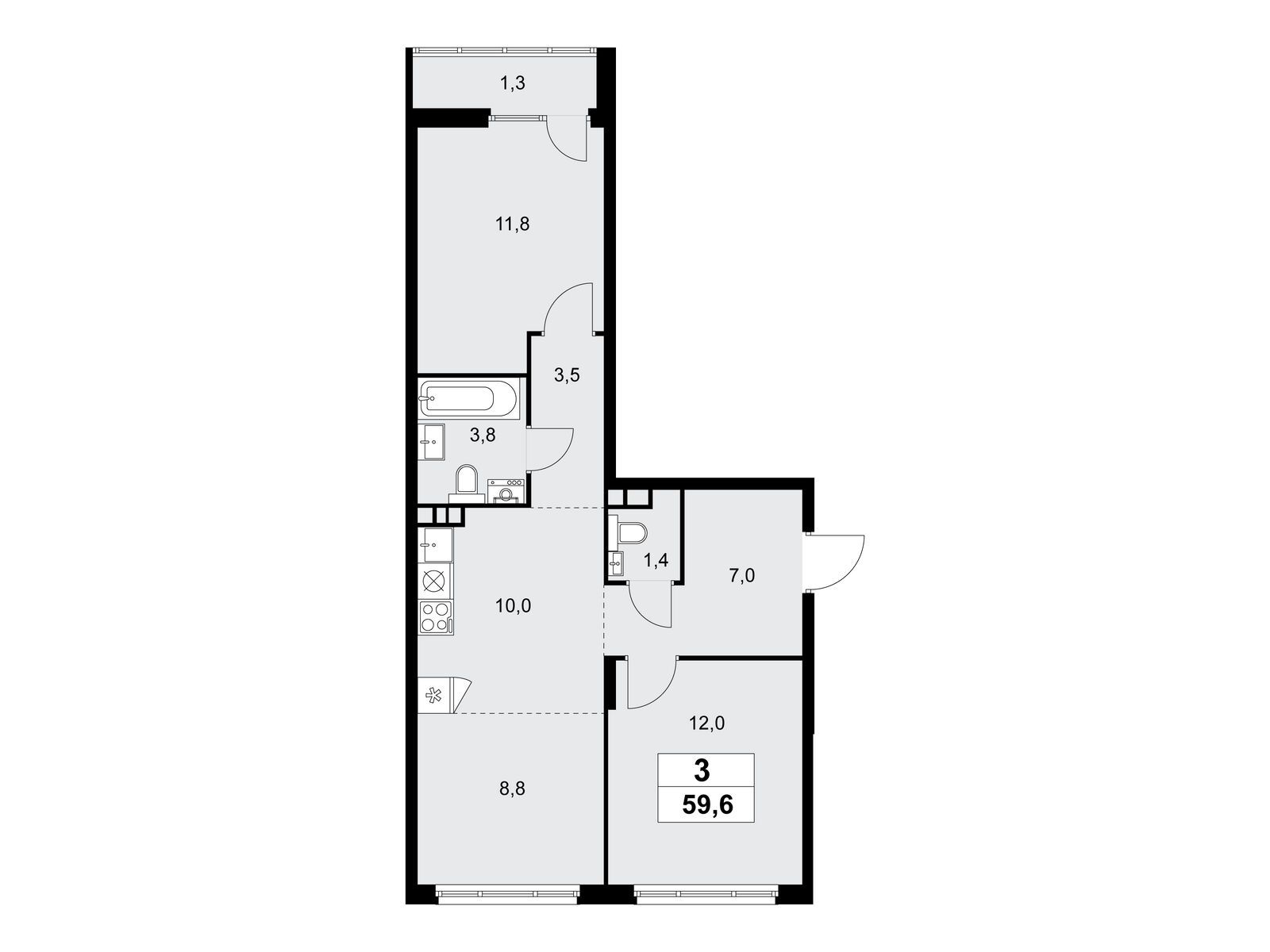 3-комнатная, 59.6 м2, ЖК «Деснаречье» 3-комнатная, 59.6 м2, ЖК «Деснаречье»