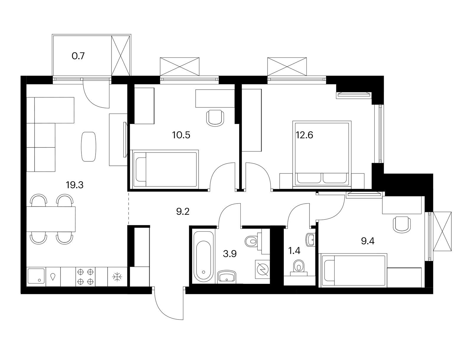 3-комнатная квартира, 67 кв.м, Никольские луга
