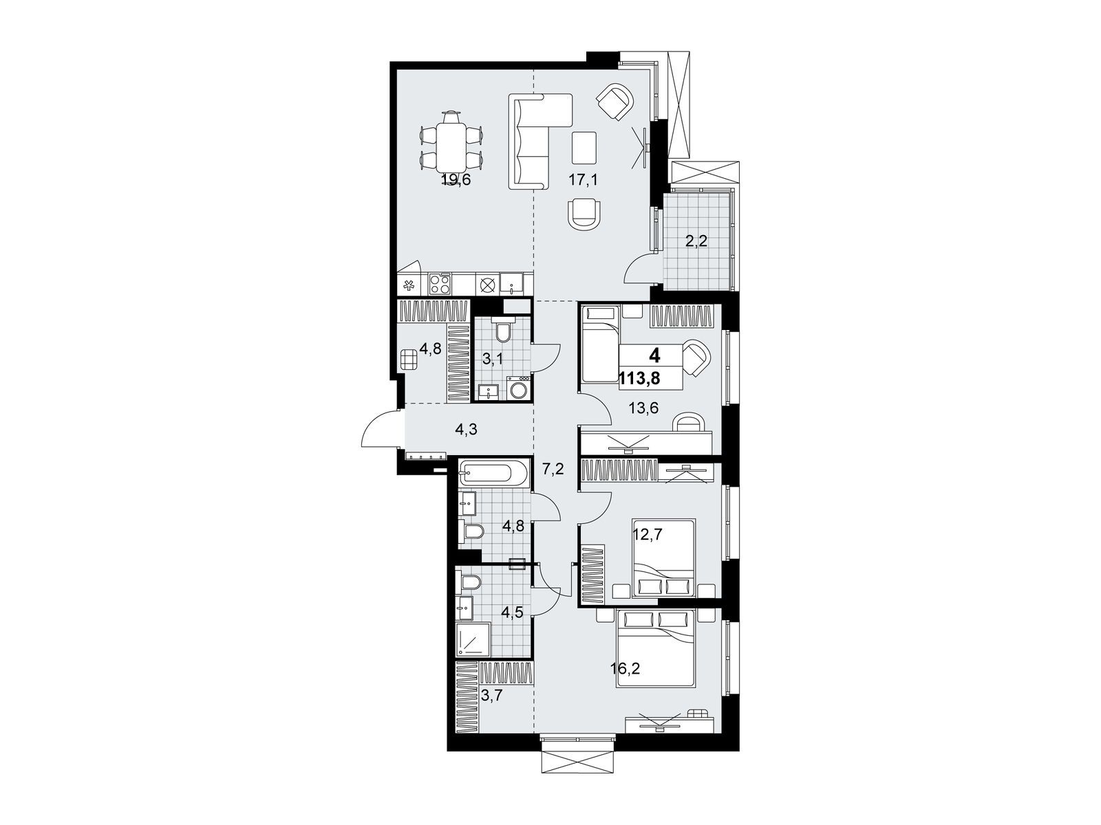 4-комнатная квартира, 113.8 кв.м, ЖК «Дзен-кварталы» 4-комнатная квартира, 113.8 кв.м, ЖК «Дзен-кварталы»