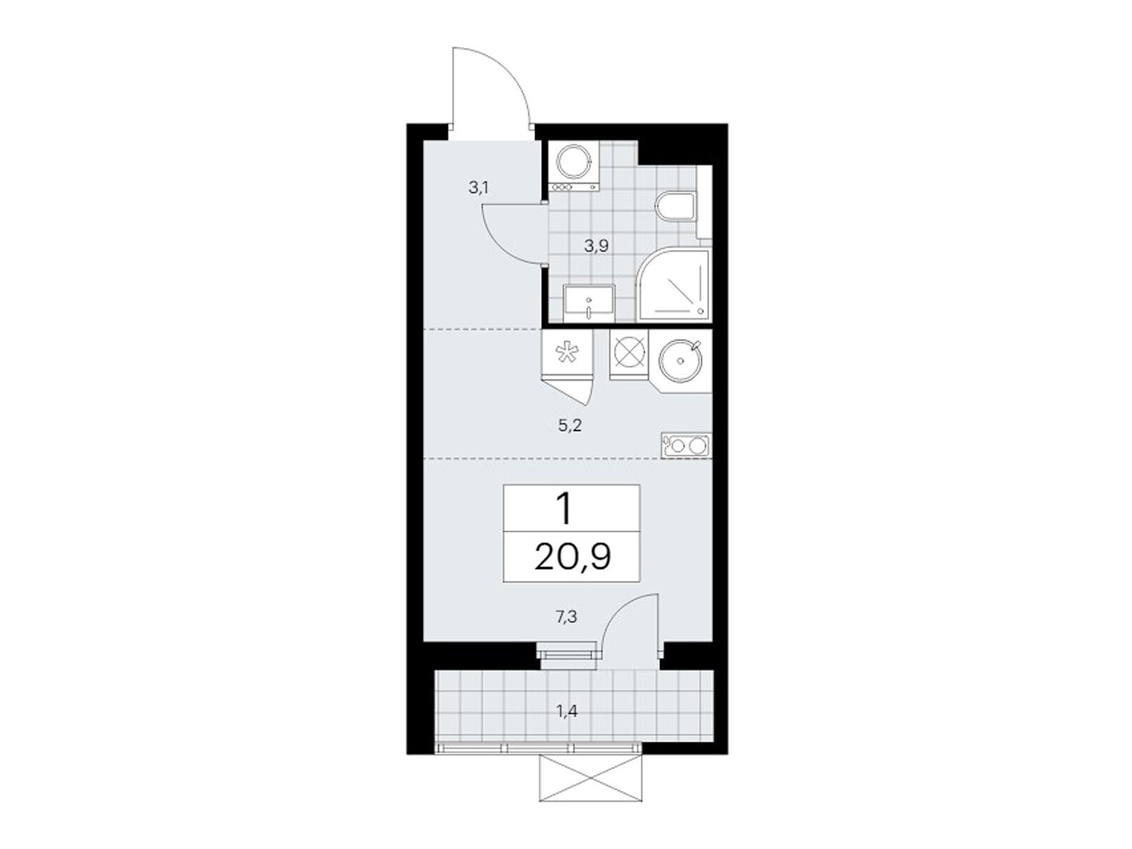 студия, 20.9 м2, ЖК «Бунинские Кварталы»
