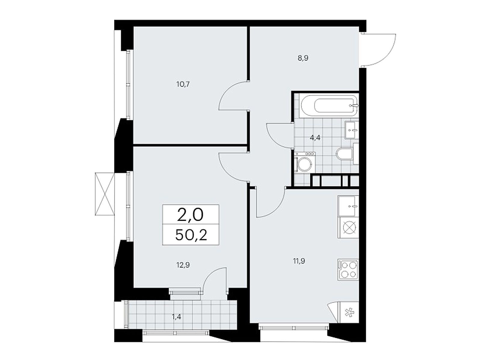 2-комнатная квартира, 50 кв.м, ЖК «Бунинские Кварталы»