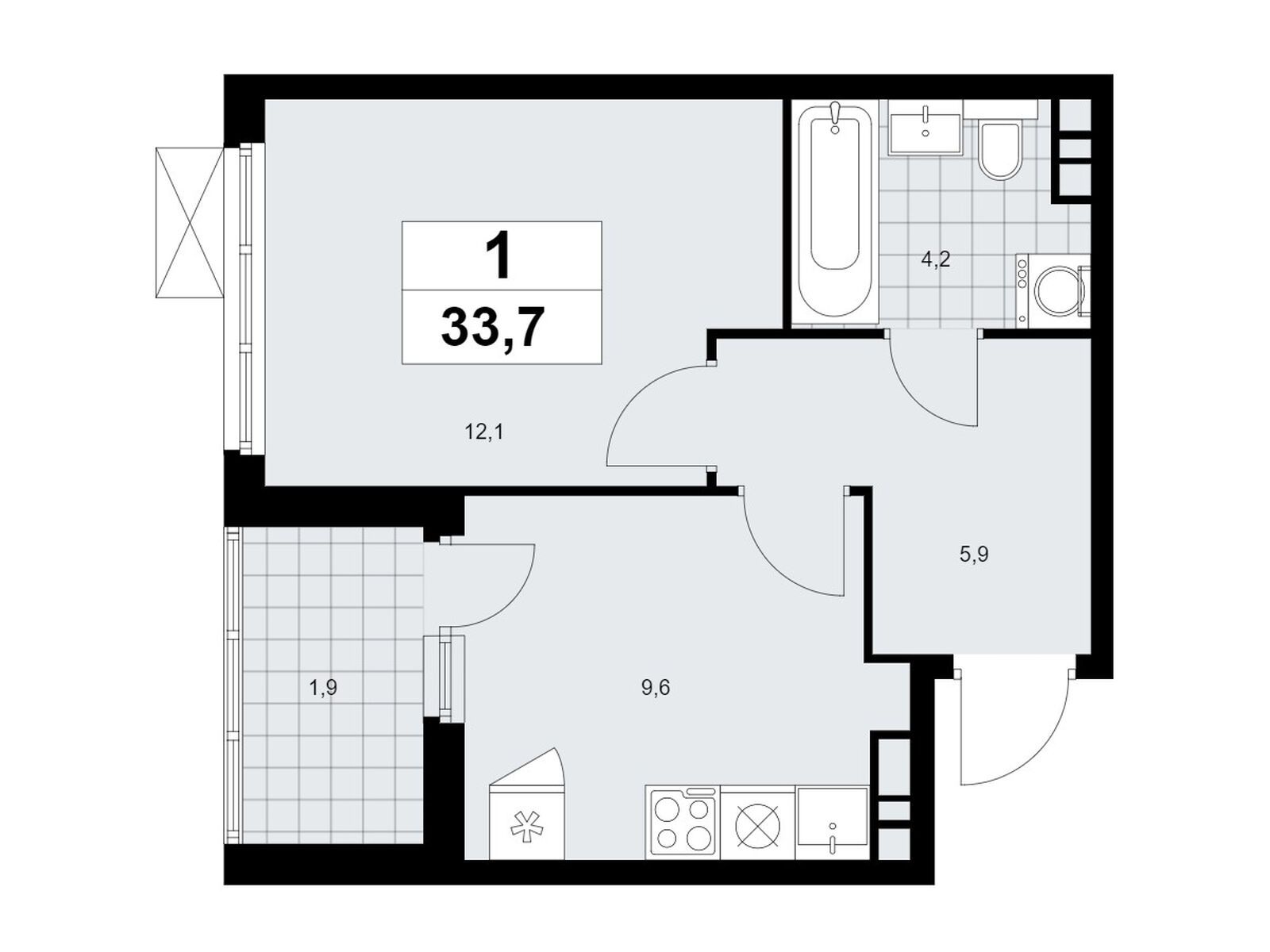 1-комнатная, 33.7 м2, ЖК «Скандинавия»