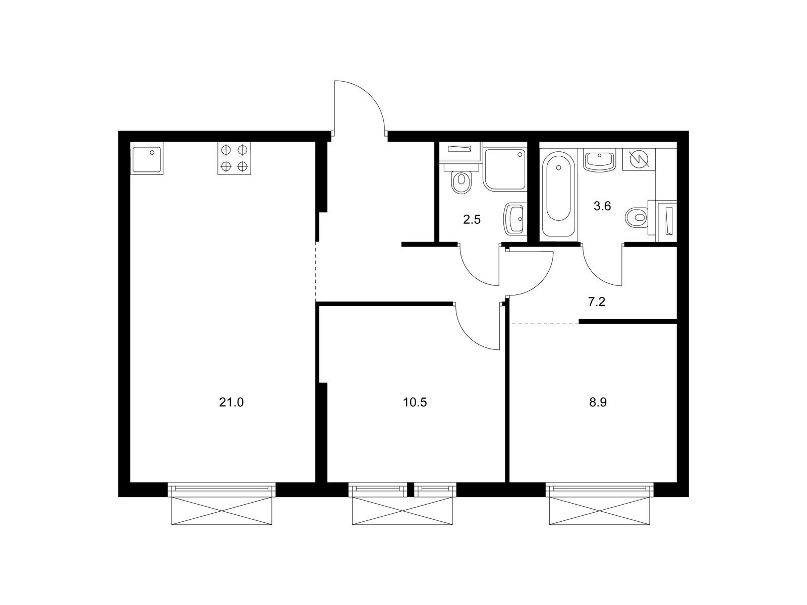 2-комнатная квартира, 57.8 кв.м, Кольская 8