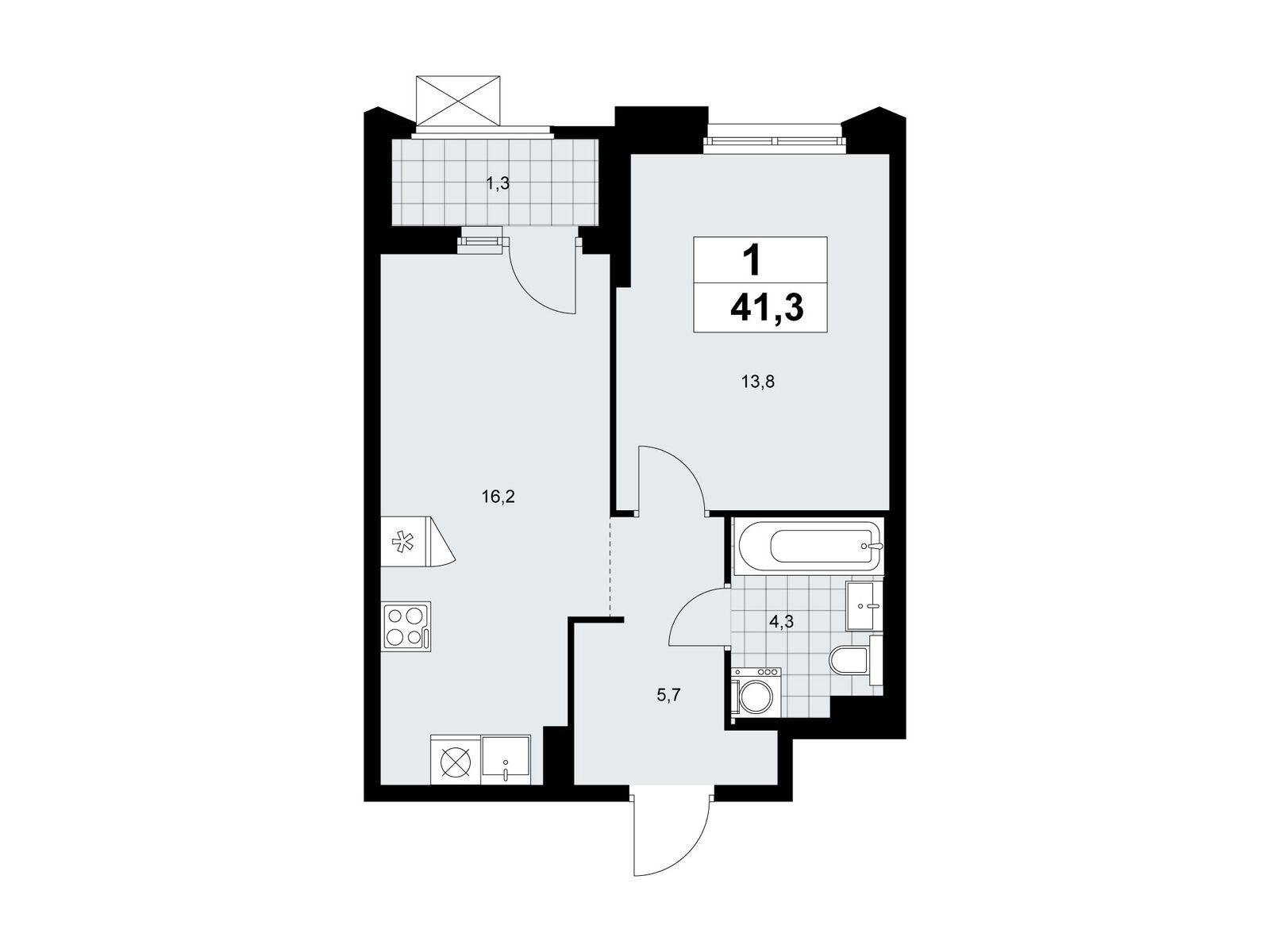 1-комнатная, 41.3 м2, ЖК «Деснаречье» 1-комнатная, 41.3 м2, ЖК «Деснаречье»