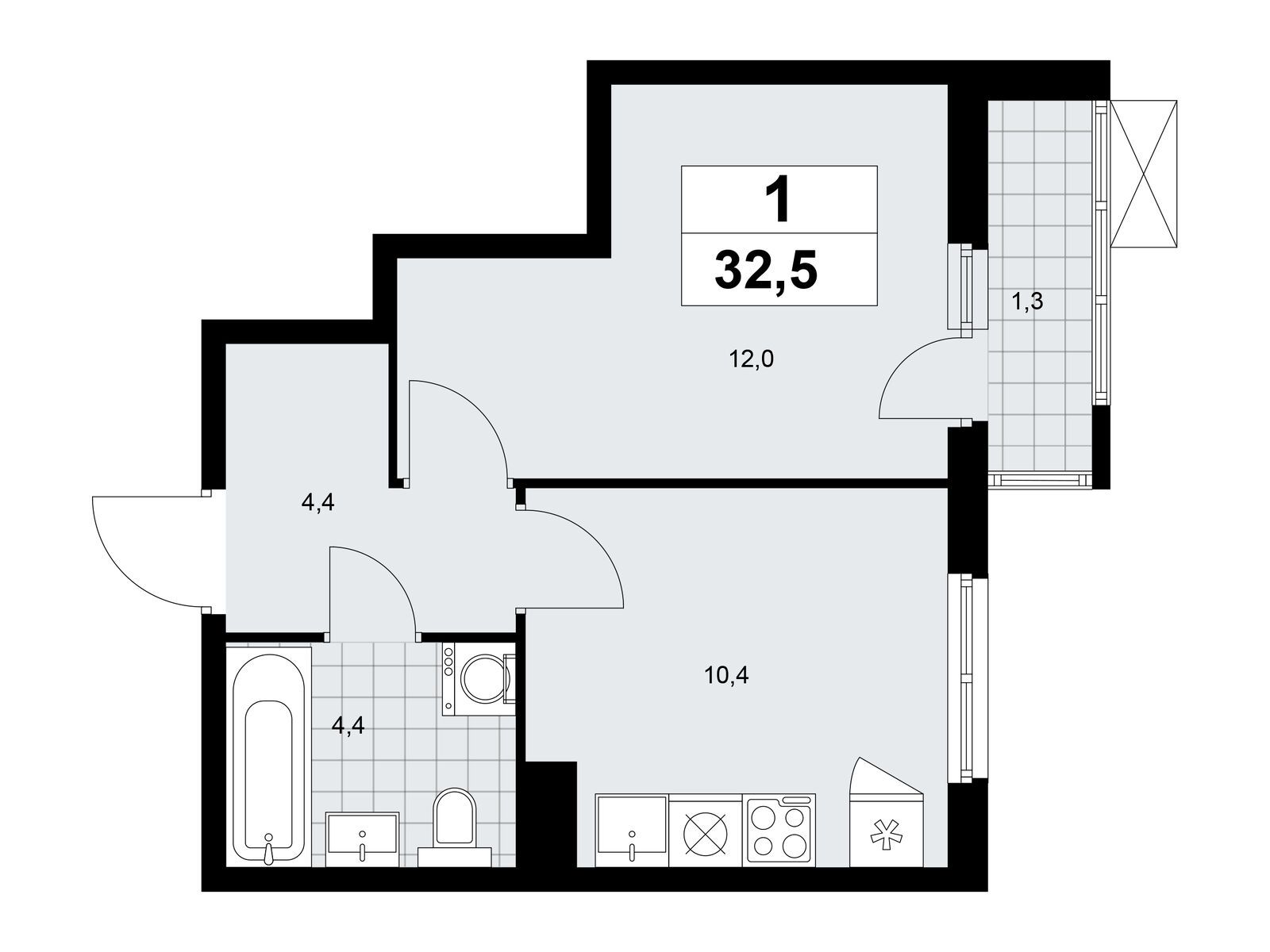 1-комнатная, 32.5 м2, ЖК «Дзен-кварталы» 1-комнатная, 32.5 м2, ЖК «Дзен-кварталы»