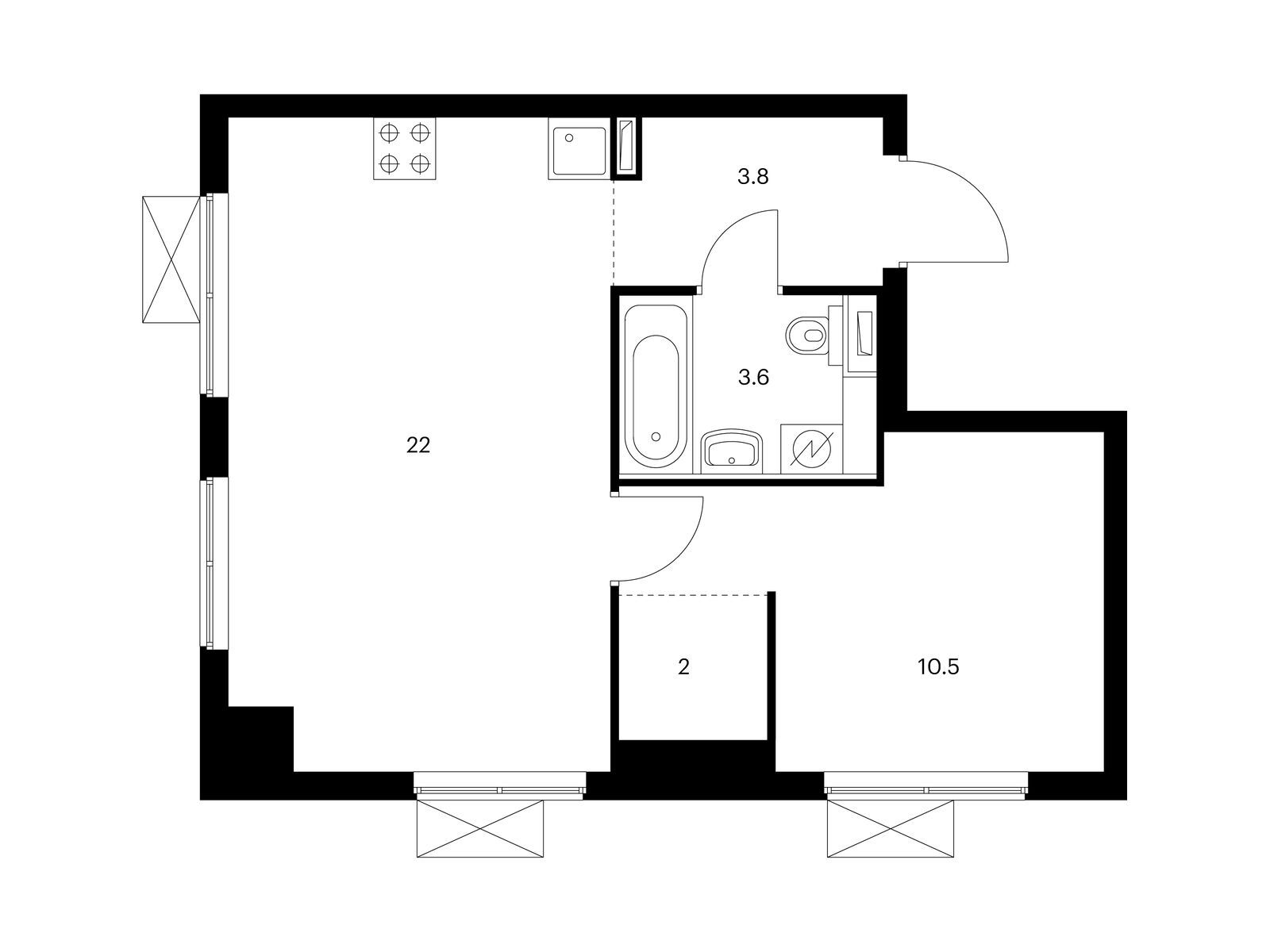 1-комнатная квартира, 41.9 кв.м, Большая Очаковская 2